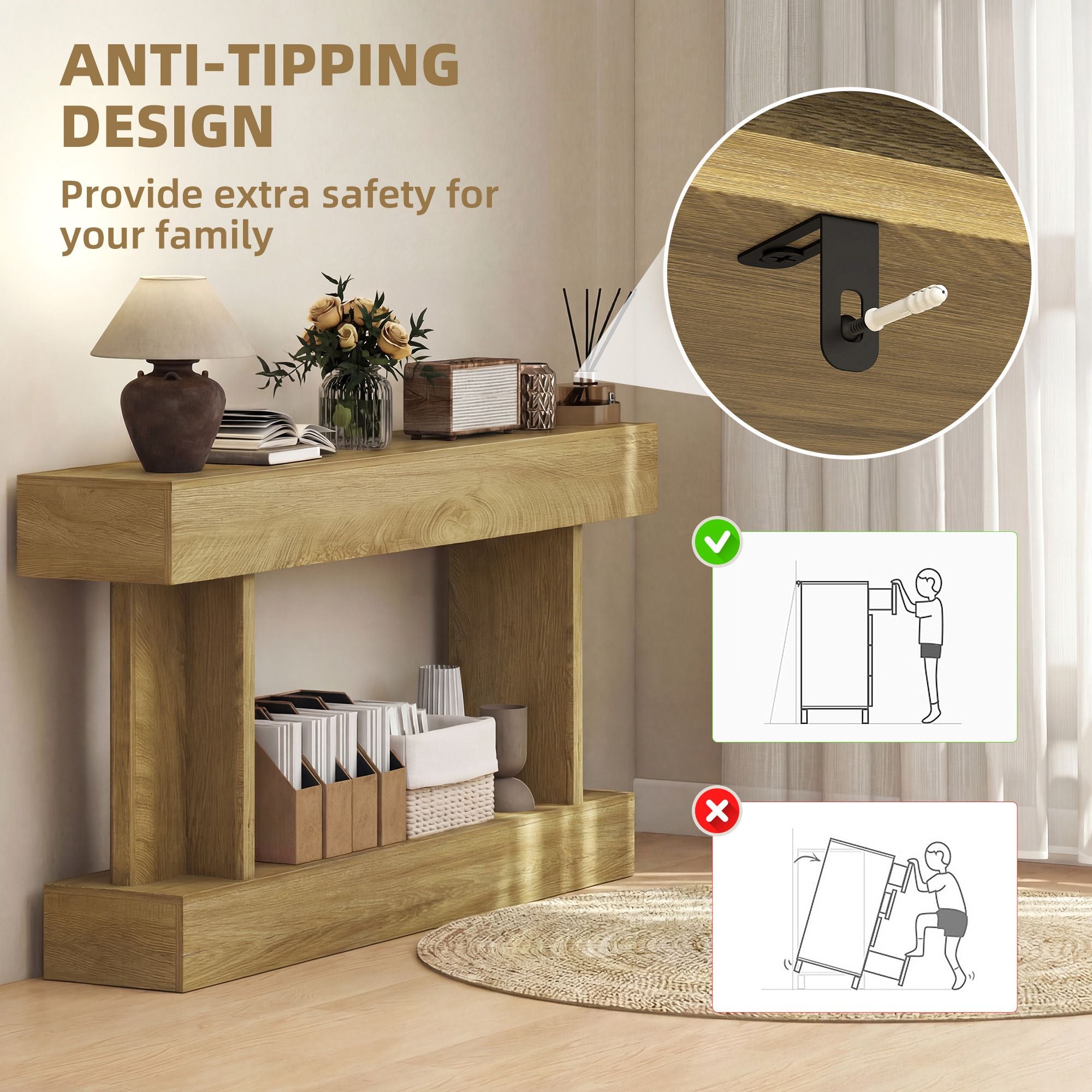 HOMCOM 63 in Console Table with Storage Shelf, Oak - product view 6