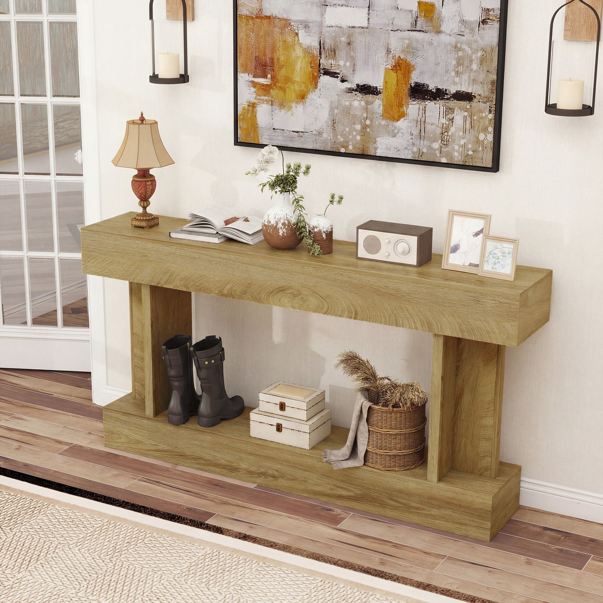HOMCOM 63 in Console Table with Storage Shelf, Oak - product view 7