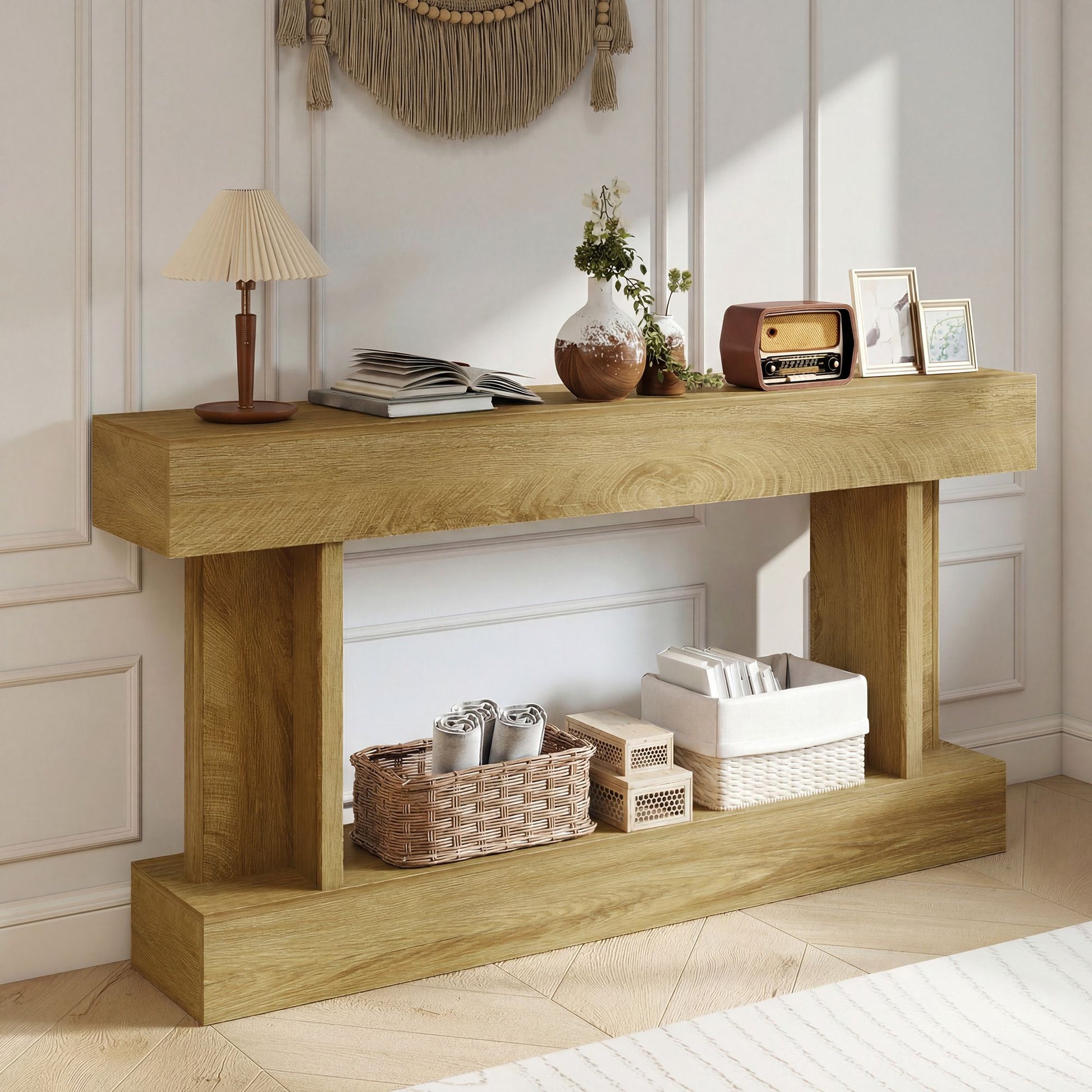 HOMCOM 63 in Console Table with Storage Shelf, Oak - product view 2