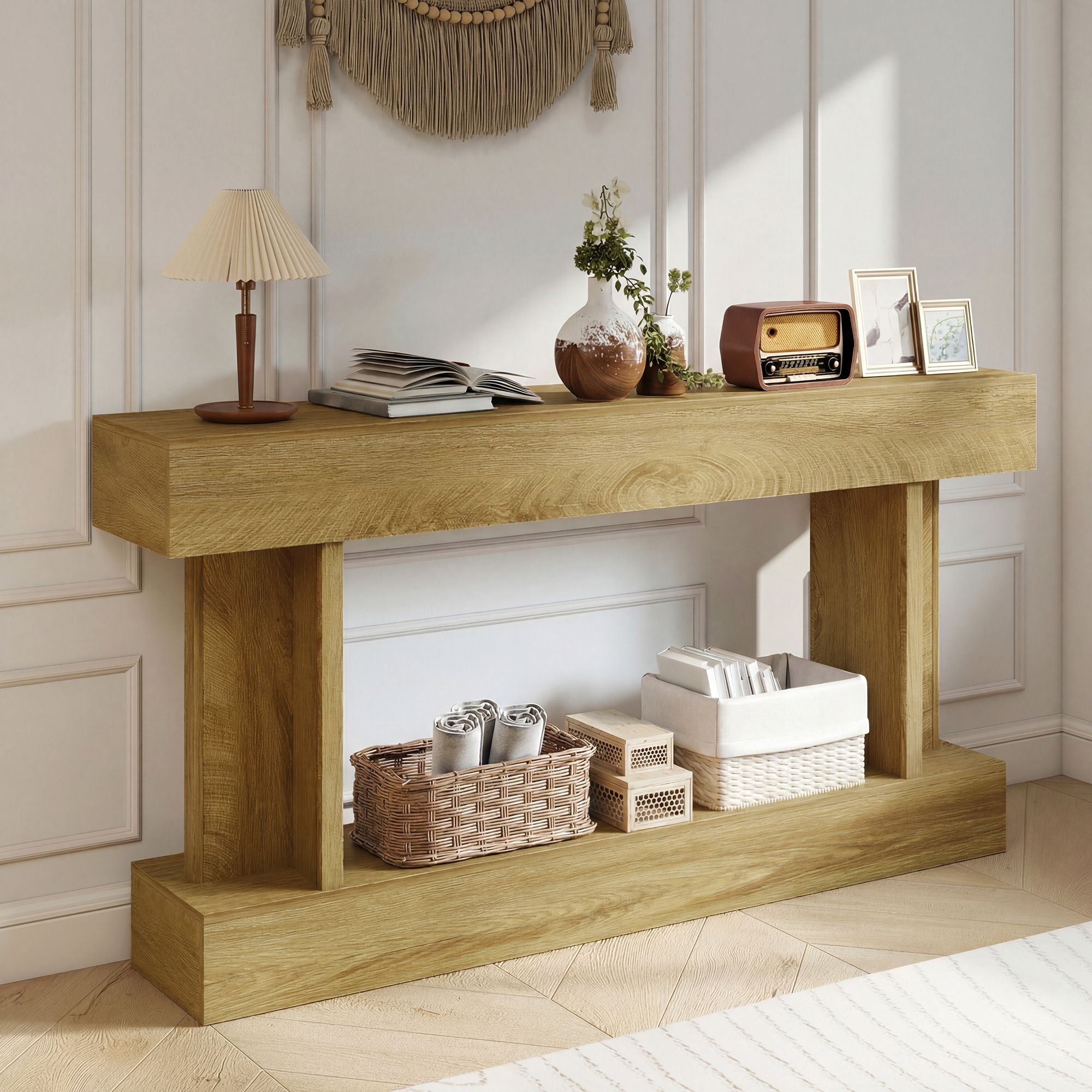 HOMCOM 63 in Console Table with Storage Shelf, Oak - product view 2