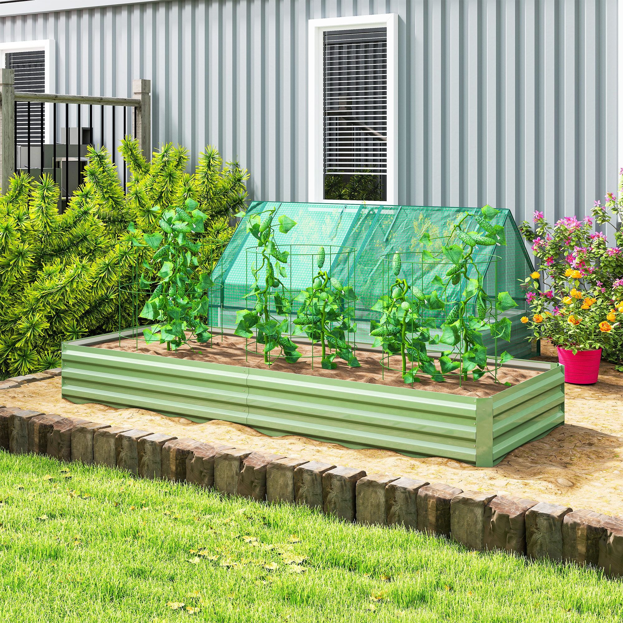Outsunny 8 x 3 ft Galvanized Raised Garden Bed, Light Green - product view 2