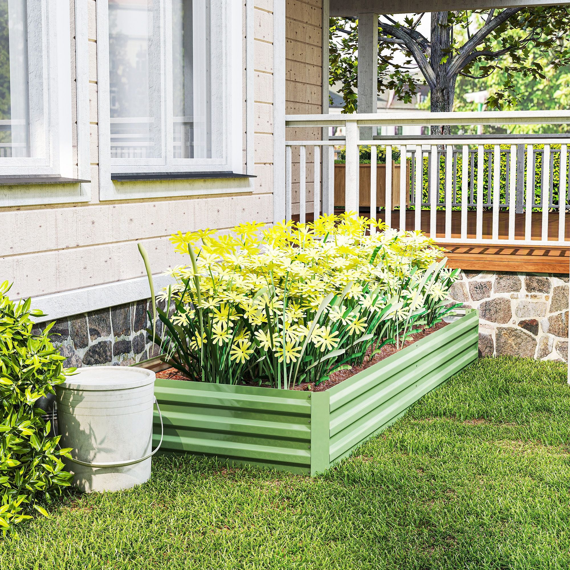 Outsunny 8 x 3 ft Galvanized Raised Garden Bed, Light Green - product view 8