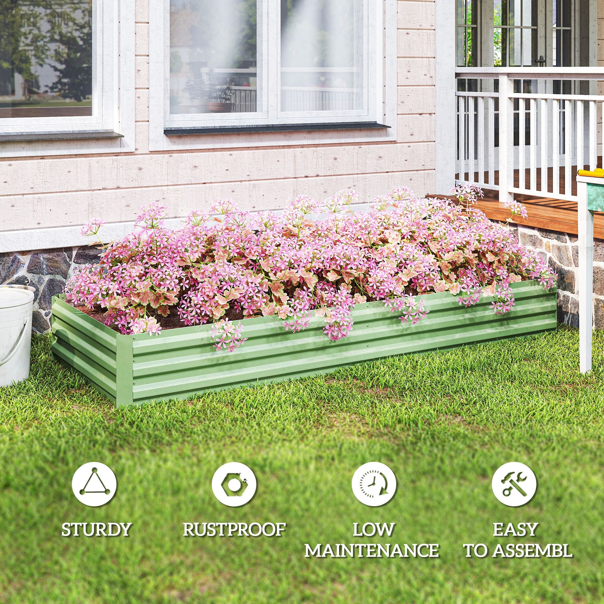 Outsunny 8 x 3 ft Galvanized Raised Garden Bed, Light Green - product view 6