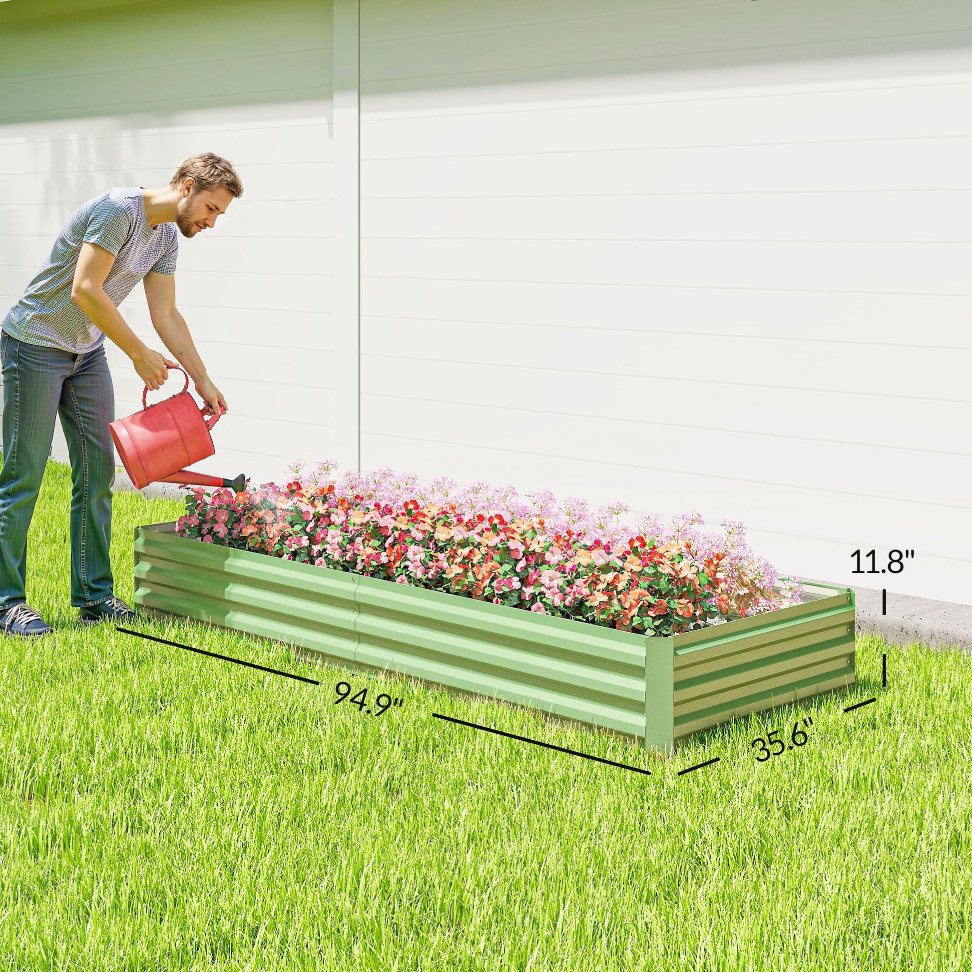Outsunny 8 x 3 ft Galvanized Raised Garden Bed, Light Green - product view 3