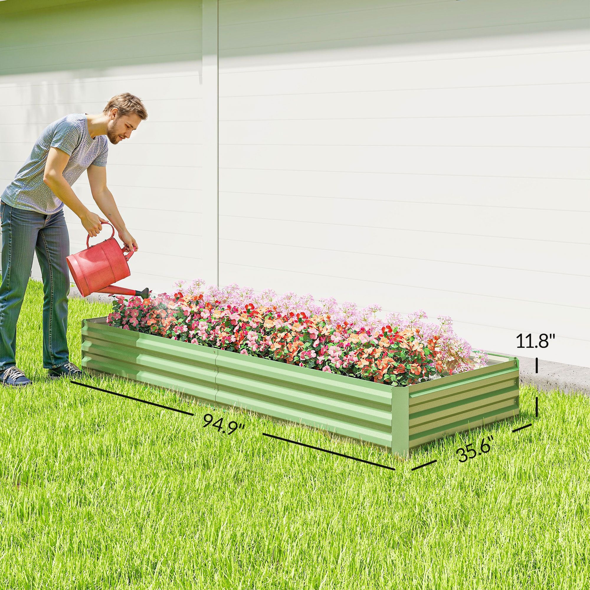 Outsunny 8 x 3 ft Galvanized Raised Garden Bed, Light Green - product view 3