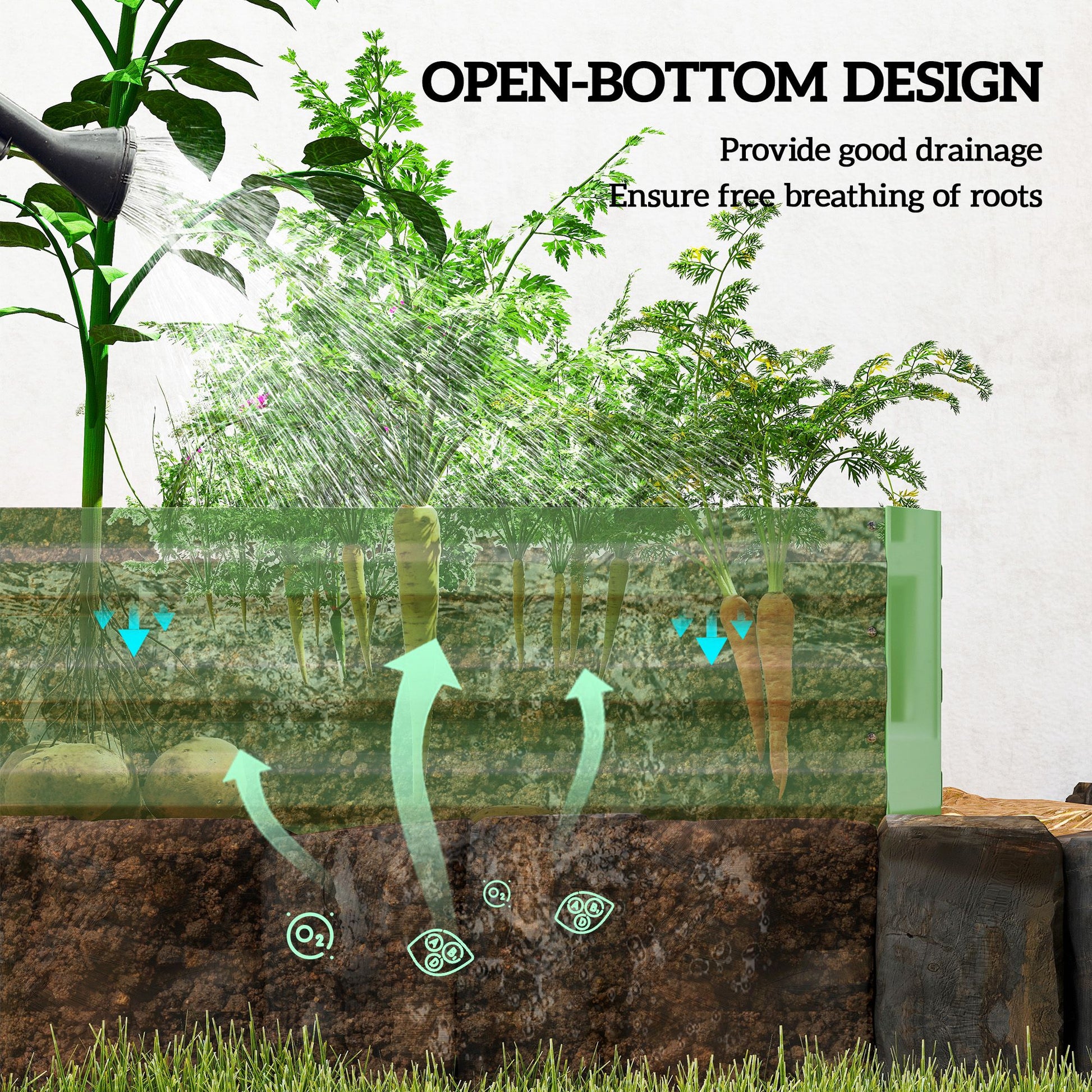 Outsunny 8 x 3 ft Galvanized Raised Garden Bed, Light Green - product view 4