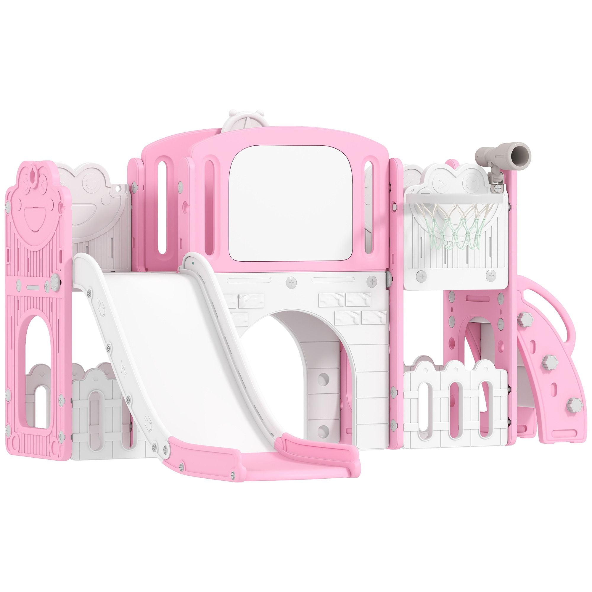 Qaba 7-in-1 Toddler Slide and Climber with Basketball Hoop, Pink - product view 1