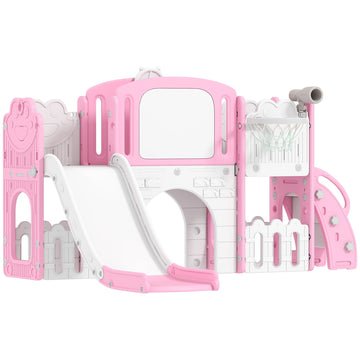 Qaba 7-in-1 Toddler Slide and Climber with Basketball Hoop, Pink - product view 1