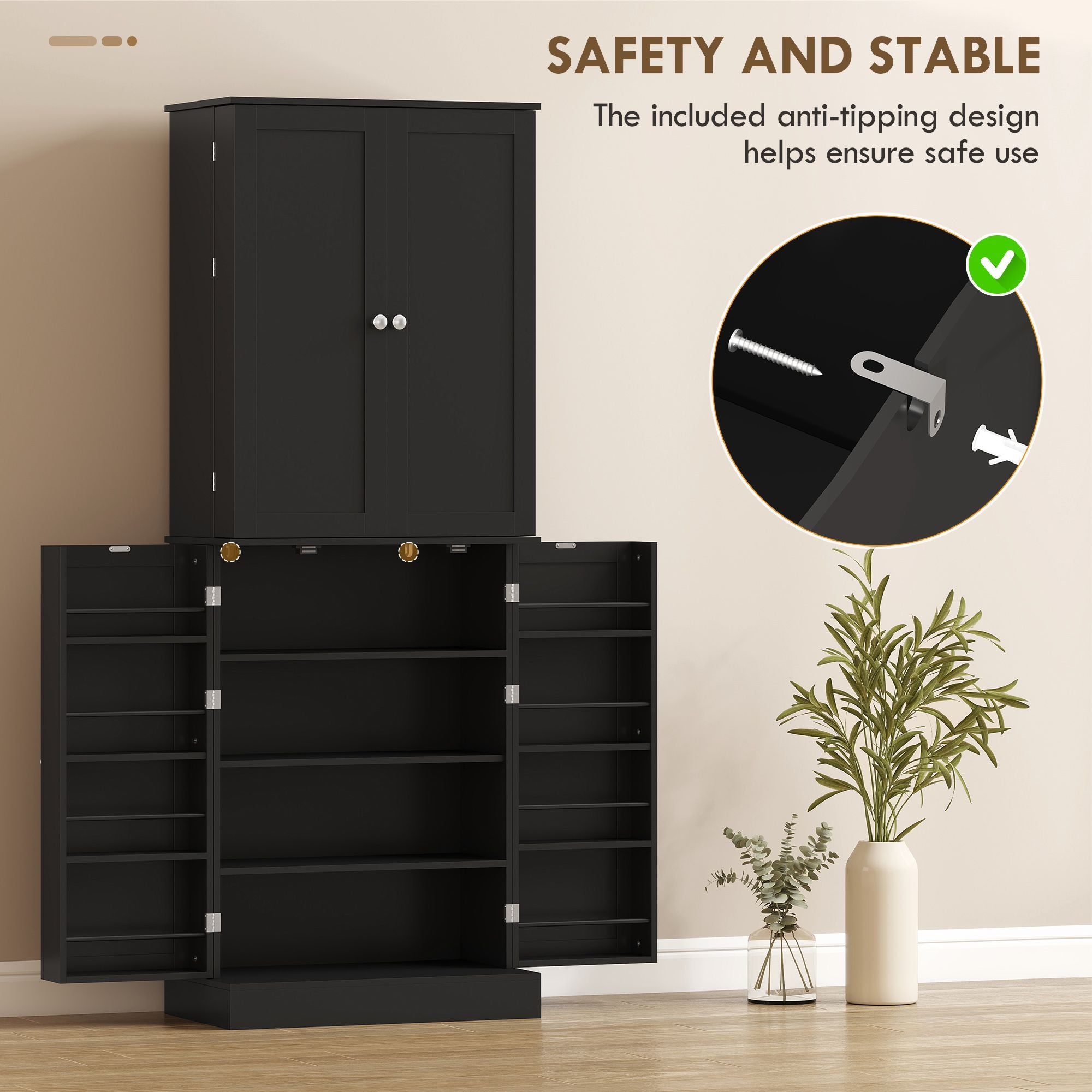HOMCOM 65 in Kitchen Pantry Cabinet with 4 Doors, Black - product view 6