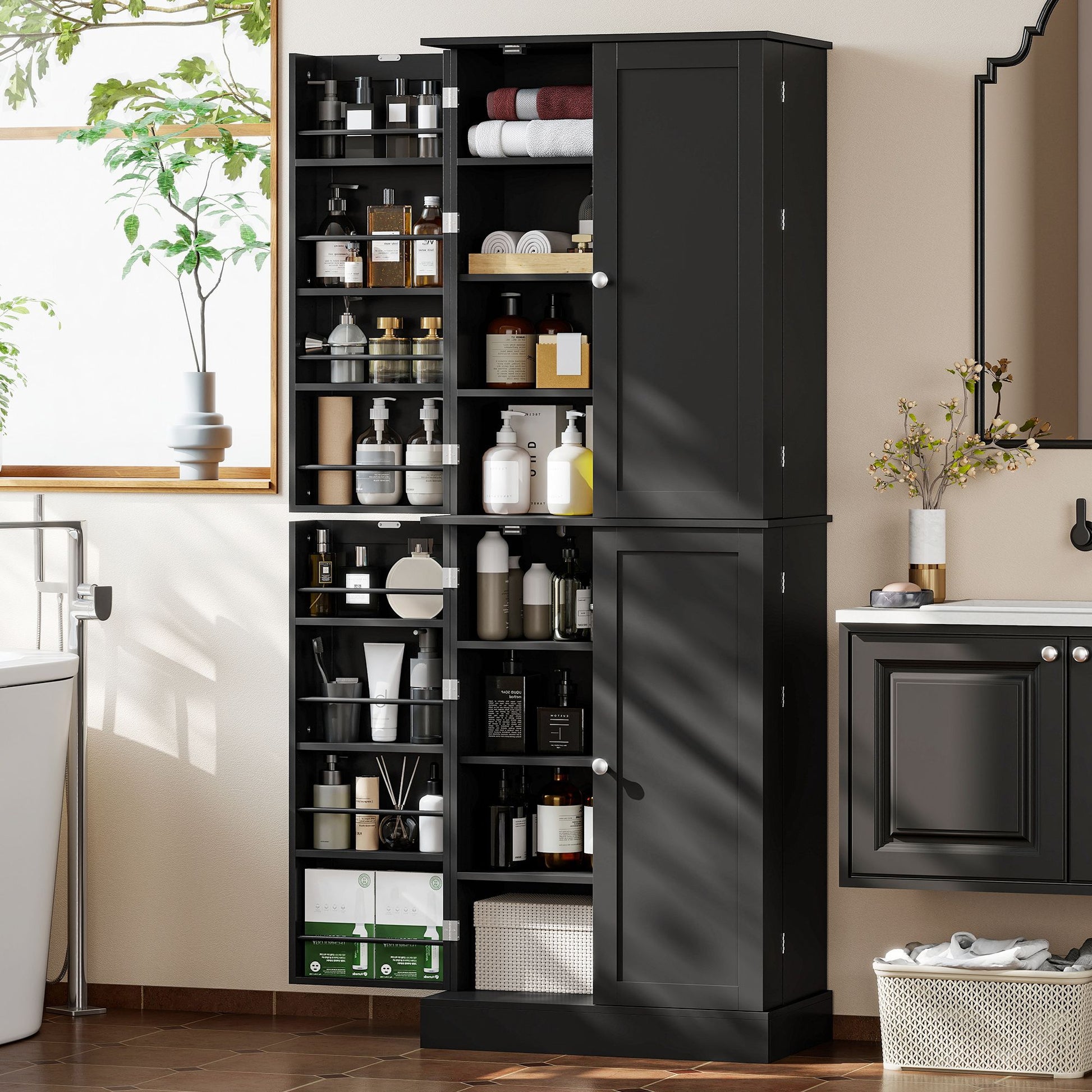 HOMCOM 65 in Kitchen Pantry Cabinet with 4 Doors, Black - product view 8