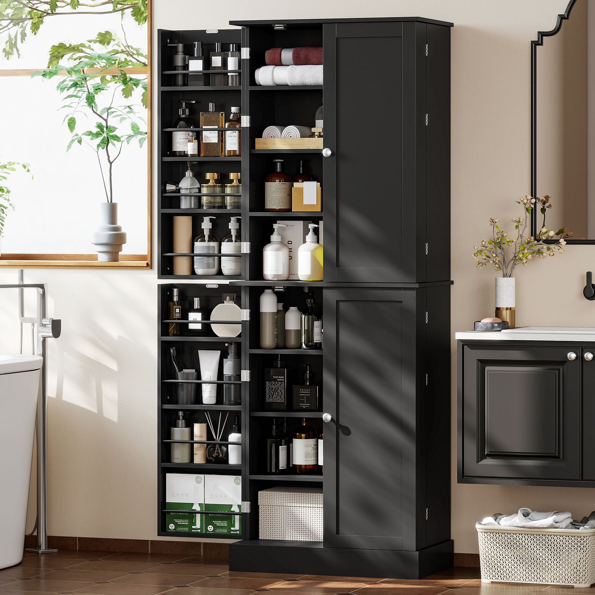 HOMCOM 65 in Kitchen Pantry Cabinet with 4 Doors, Black - product view 8