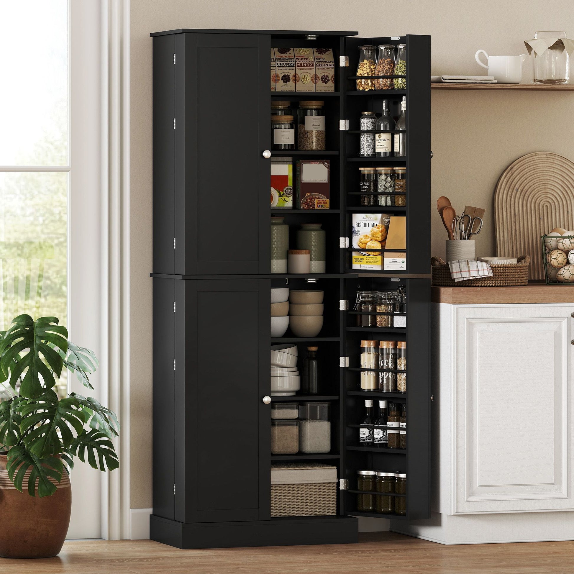 HOMCOM 65 in Kitchen Pantry Cabinet with 4 Doors, Black - product view 2