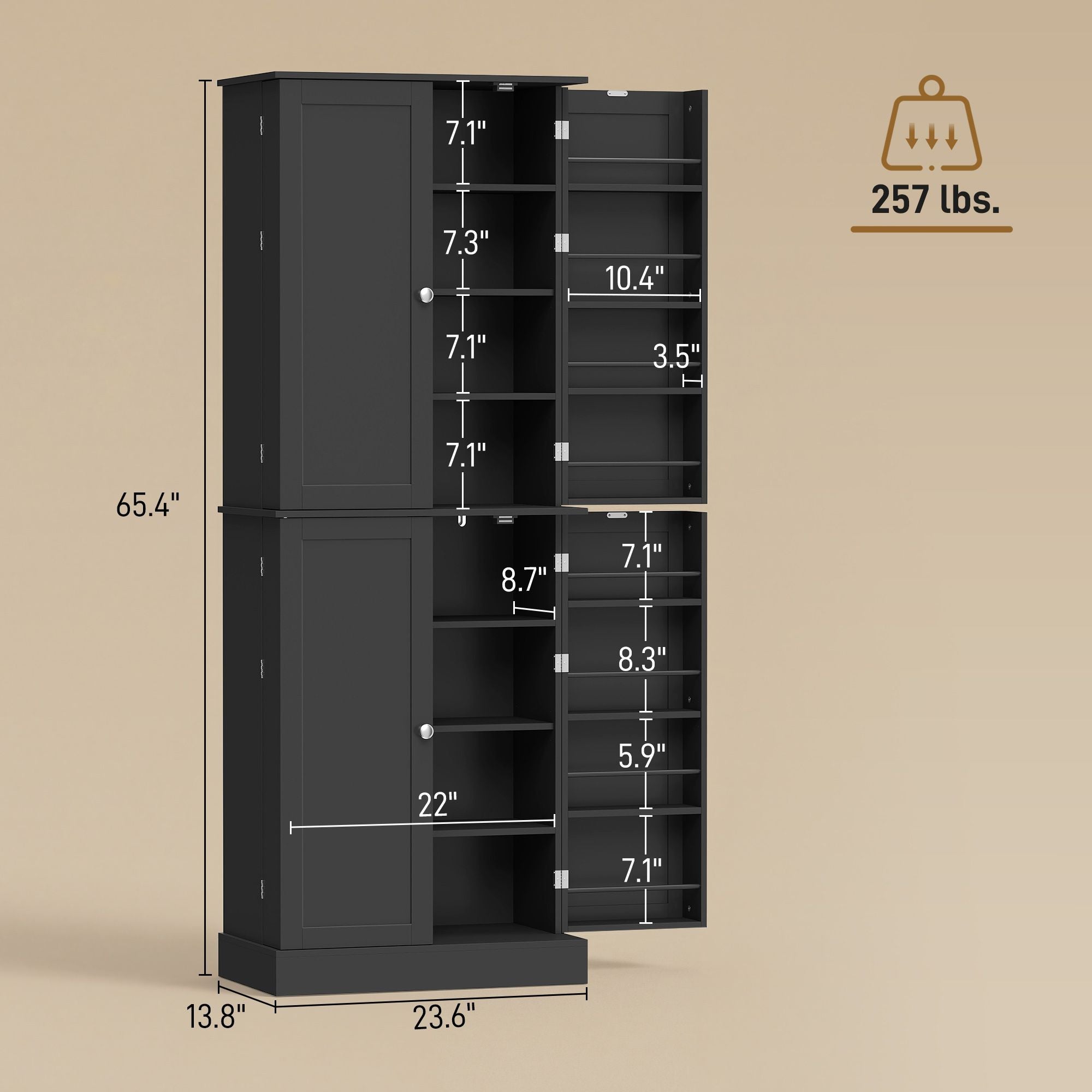 HOMCOM 65 in Kitchen Pantry Cabinet with 4 Doors, Black - product view 3