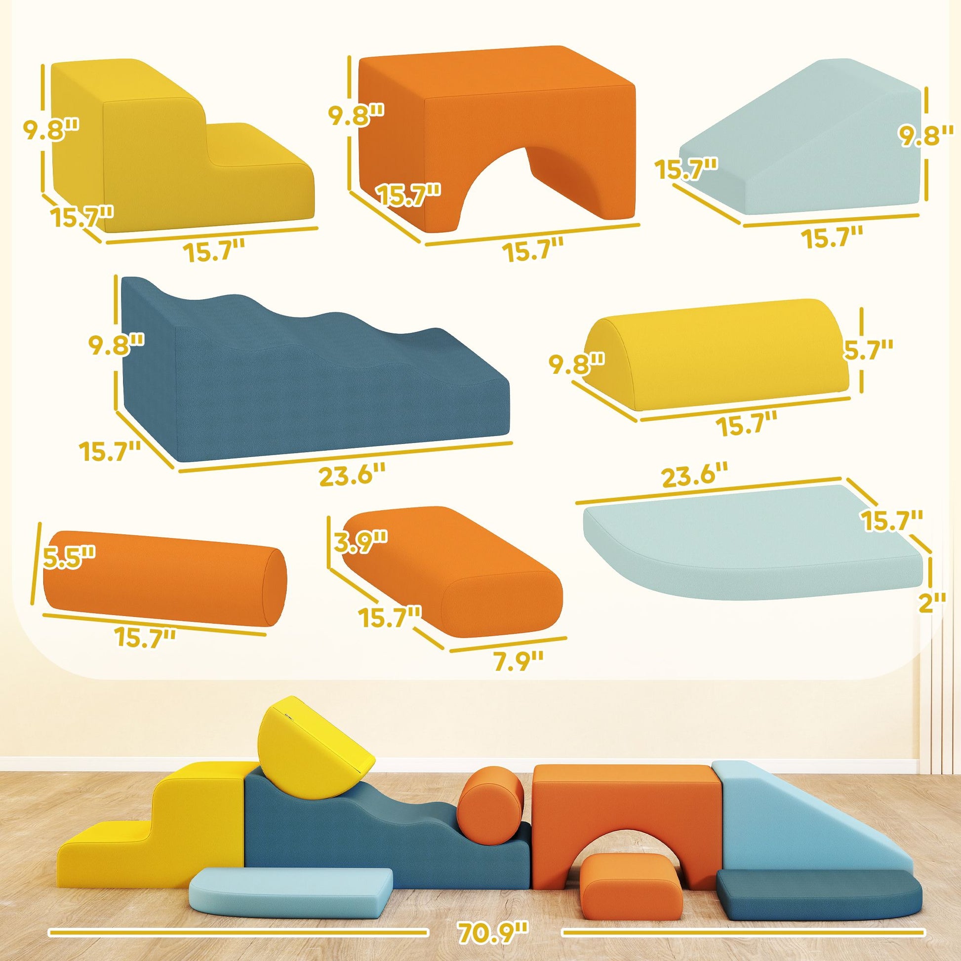 Qaba 9-Piece Soft Play Foam Block Set, Multicolored - product view 3