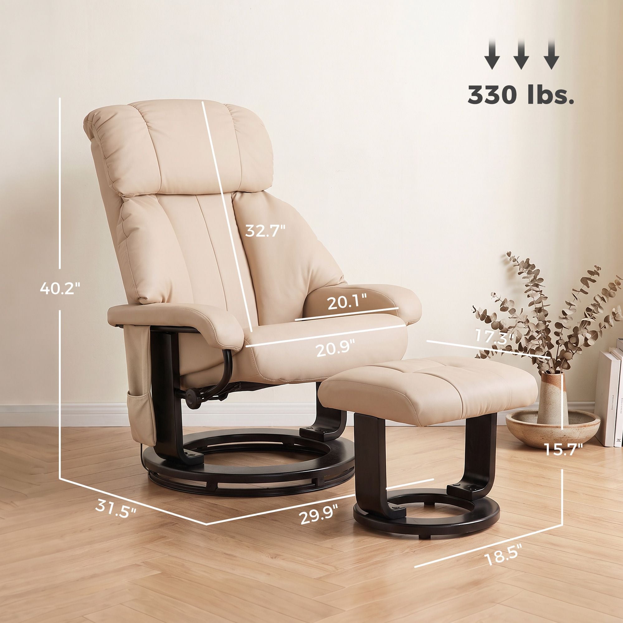 HOMCOM Massage Recliner Chair with Ottoman and 10-Point Vibration, Beige - product view 3