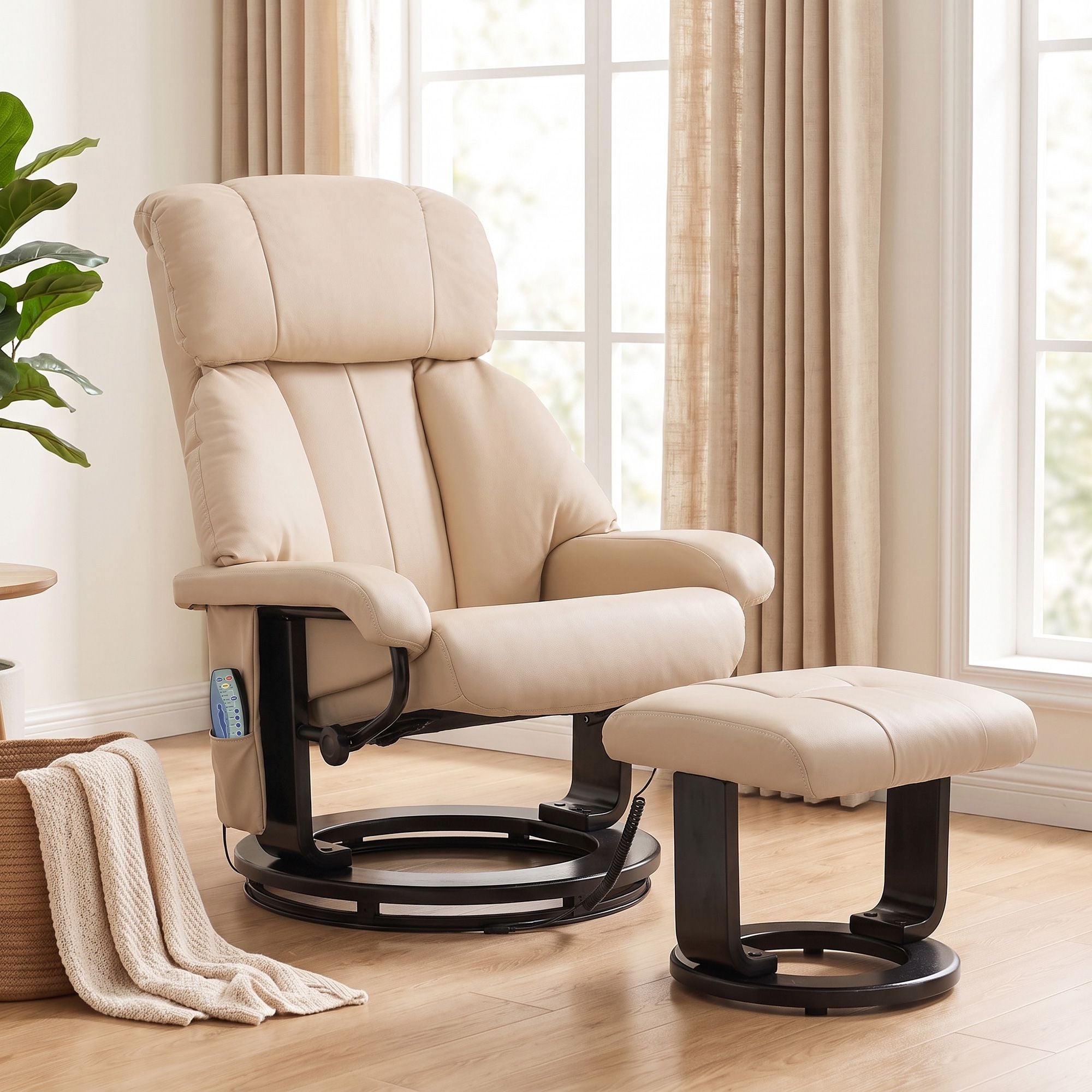 HOMCOM Massage Recliner Chair with Ottoman and 10-Point Vibration, Beige - product view 2