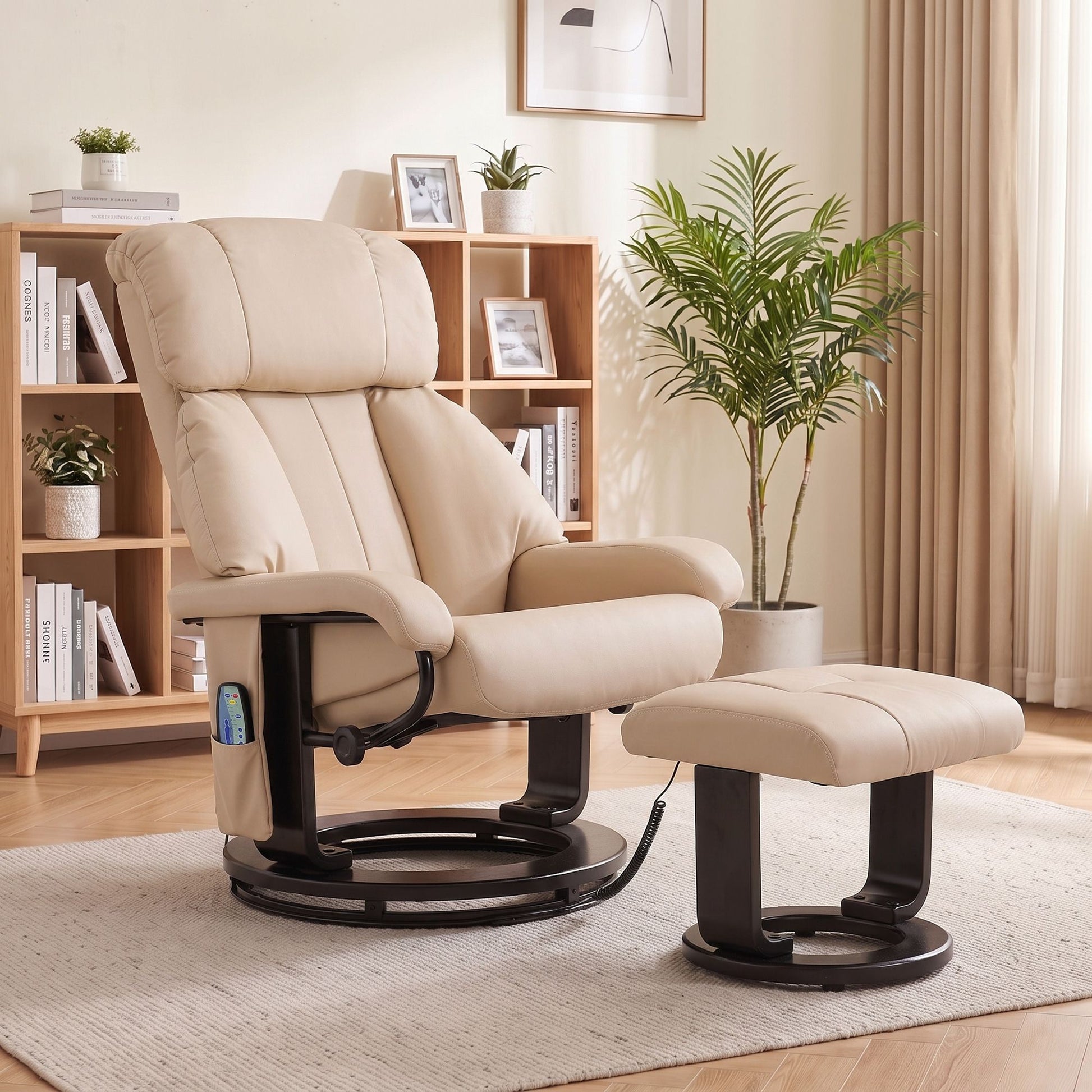 HOMCOM Massage Recliner Chair with Ottoman and 10-Point Vibration, Beige - product view 8