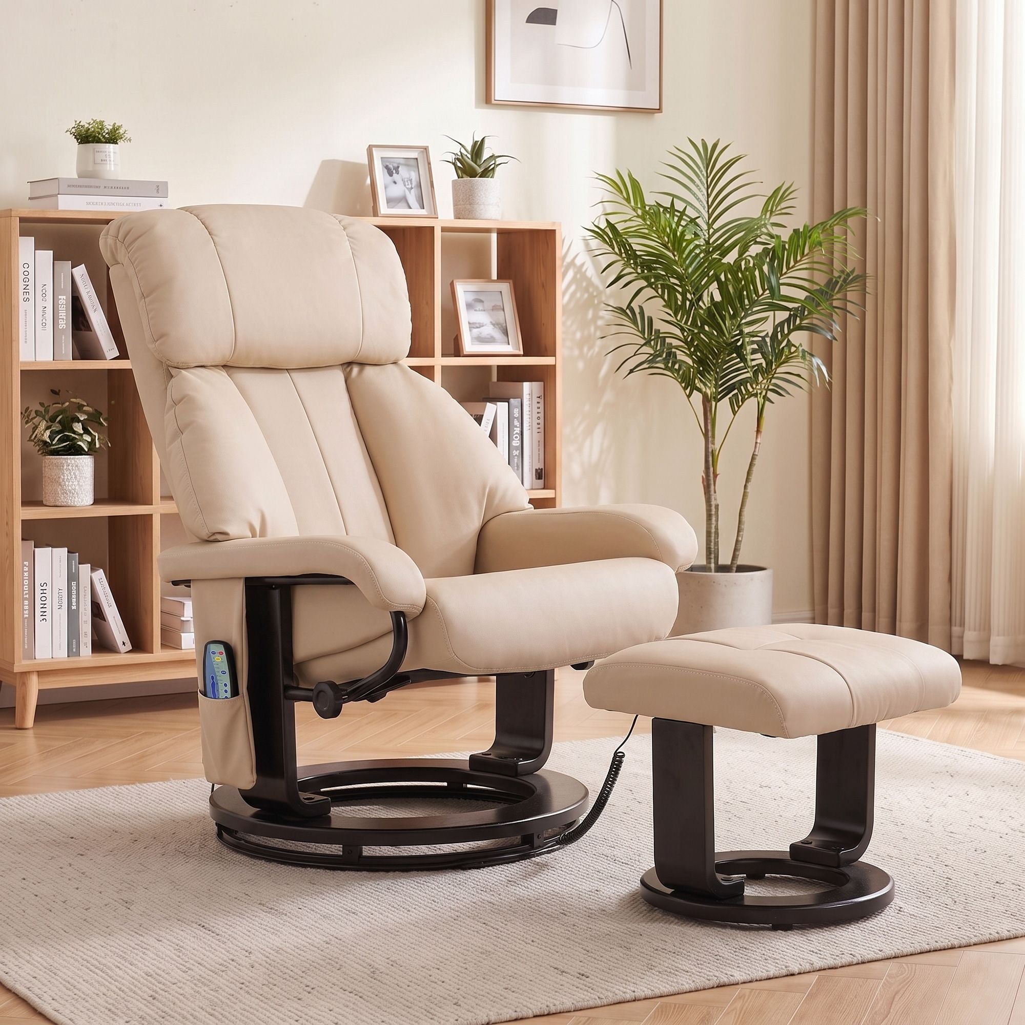 HOMCOM Massage Recliner Chair with Ottoman and 10-Point Vibration, Beige - product view 8