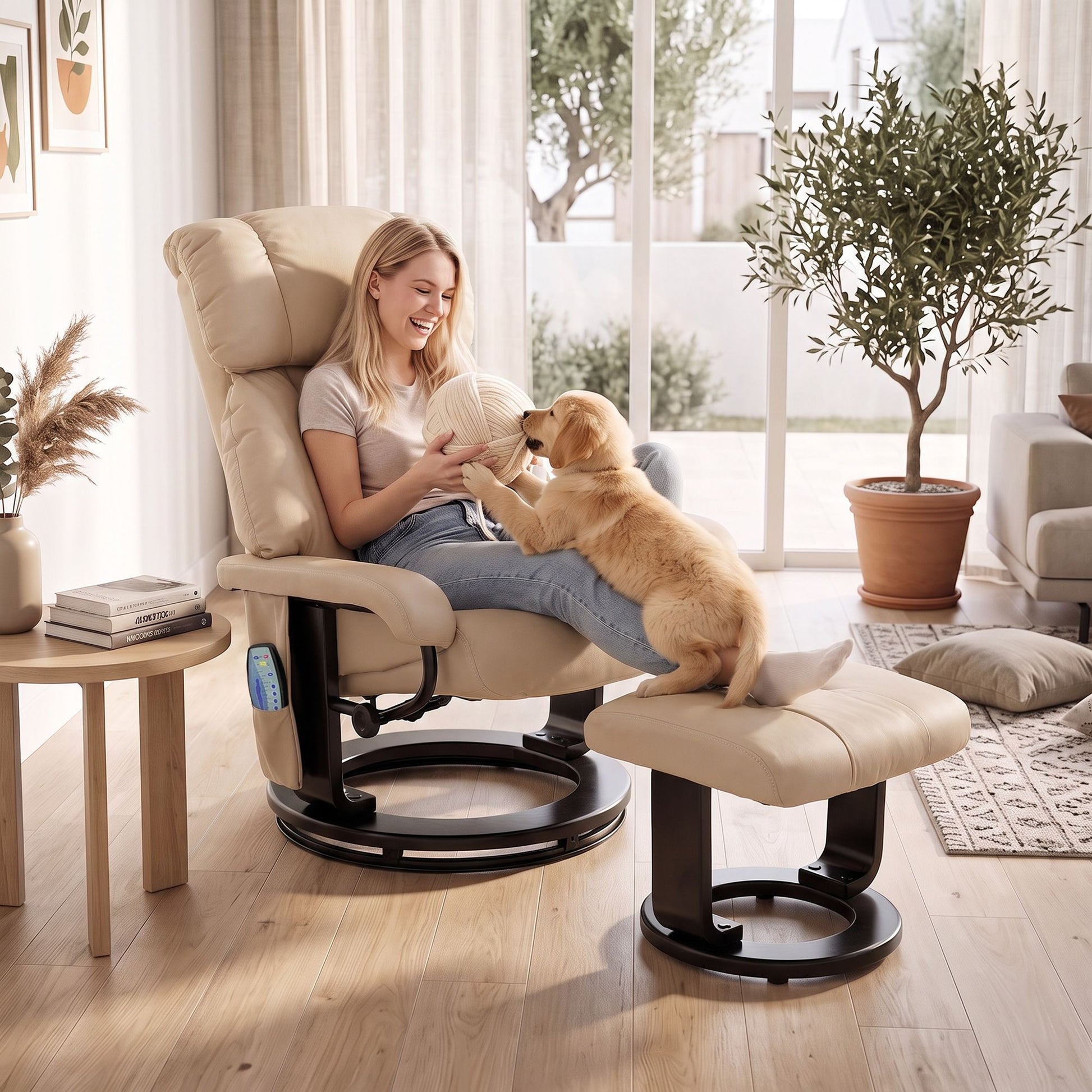 HOMCOM Massage Recliner Chair with Ottoman and 10-Point Vibration, Beige - product view 7