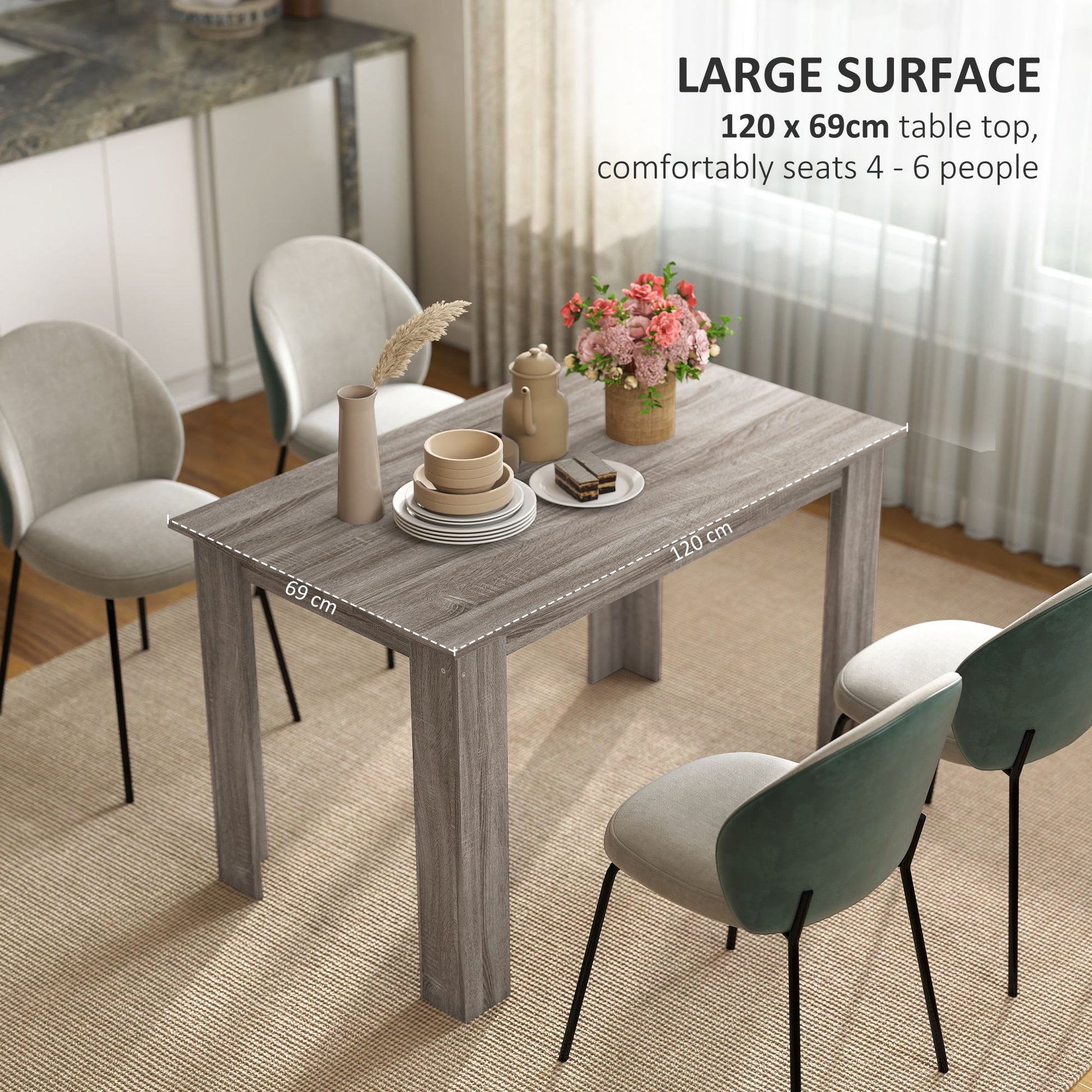 HOMCOM 47 in Dining Table for 4–6, Light Gray Wood Effect - product view 5