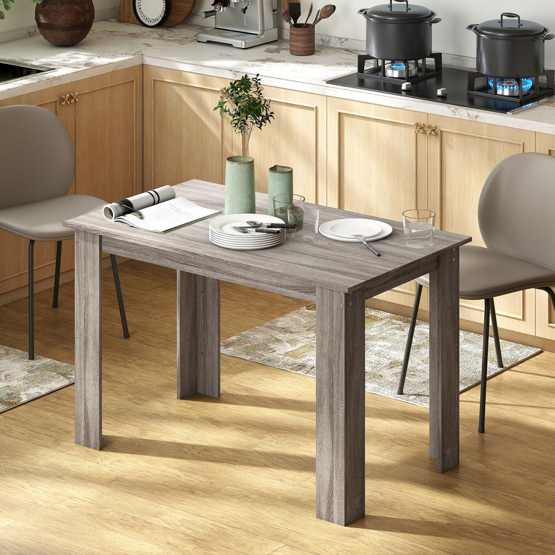 HOMCOM 47 in Dining Table for 4–6, Light Gray Wood Effect - product view 1