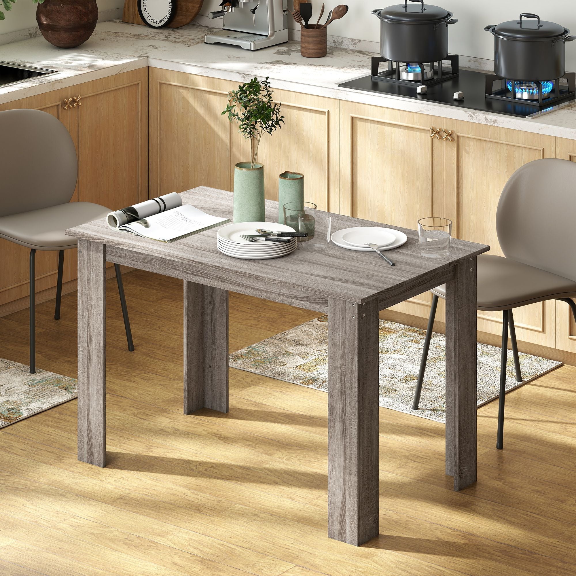 HOMCOM 47 in Dining Table for 4–6, Light Gray Wood Effect - product view 2