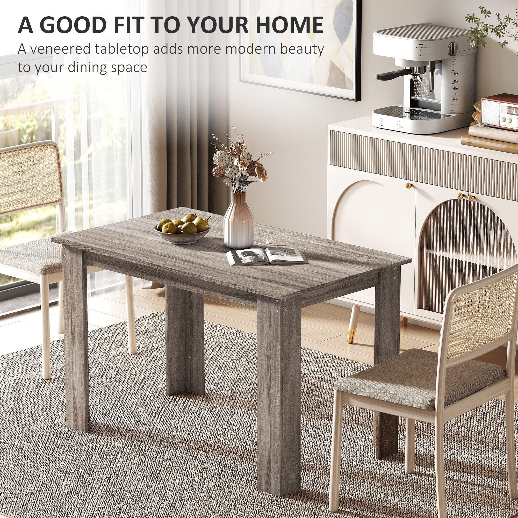 HOMCOM 47 in Dining Table for 4–6, Light Gray Wood Effect - product view 4