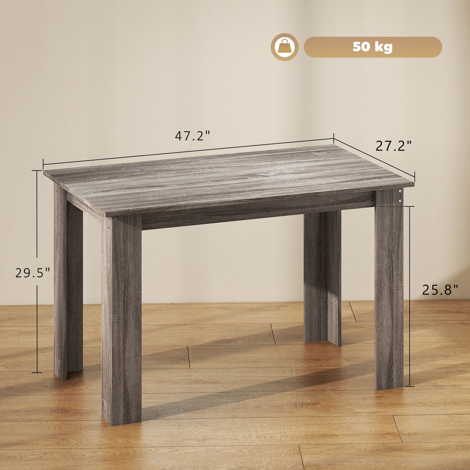 HOMCOM 47 in Dining Table for 4–6, Light Gray Wood Effect - product view 3