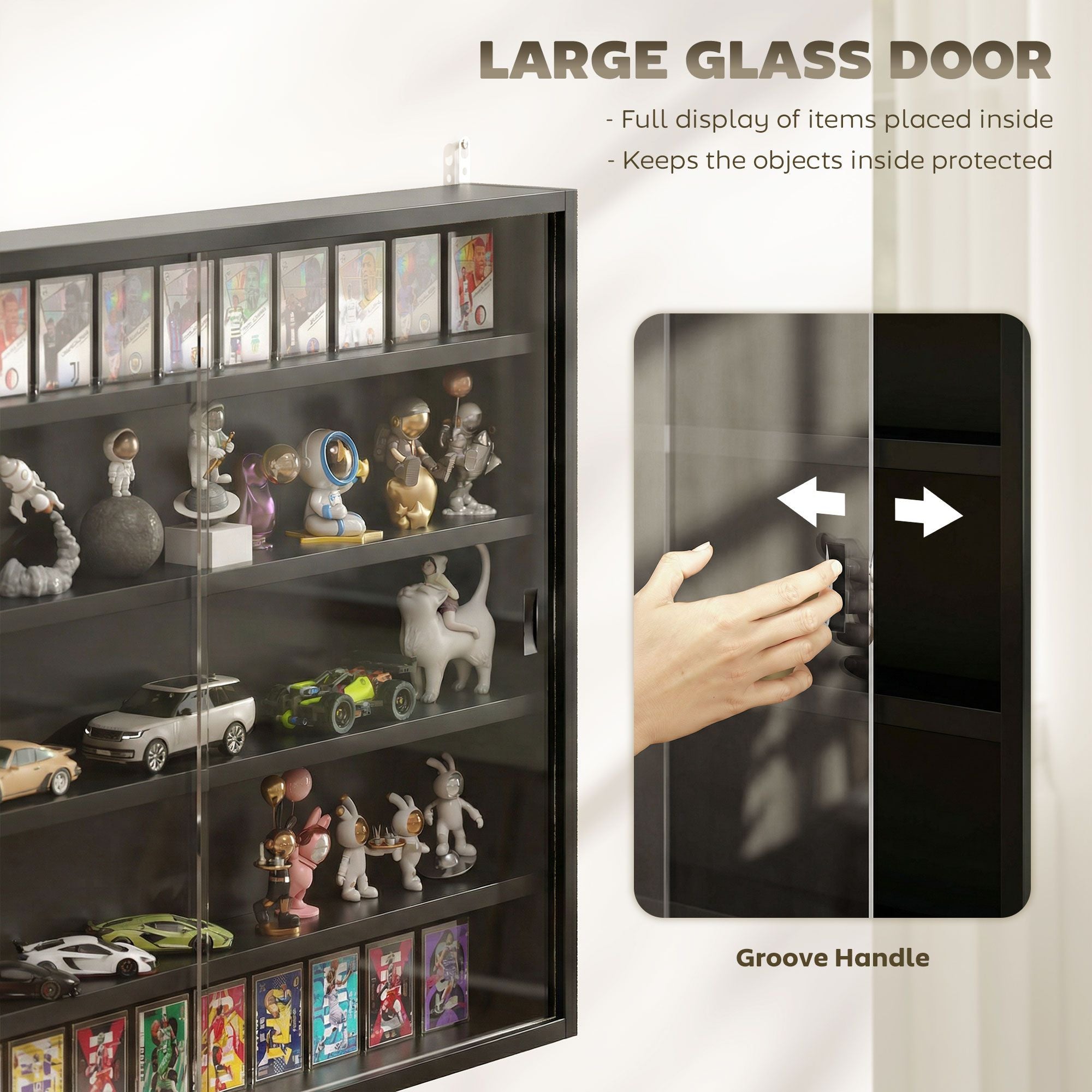HOMCOM 5-Tier Wall-Mounted Display Cabinet with Glass Doors, Jet Black - product view 5