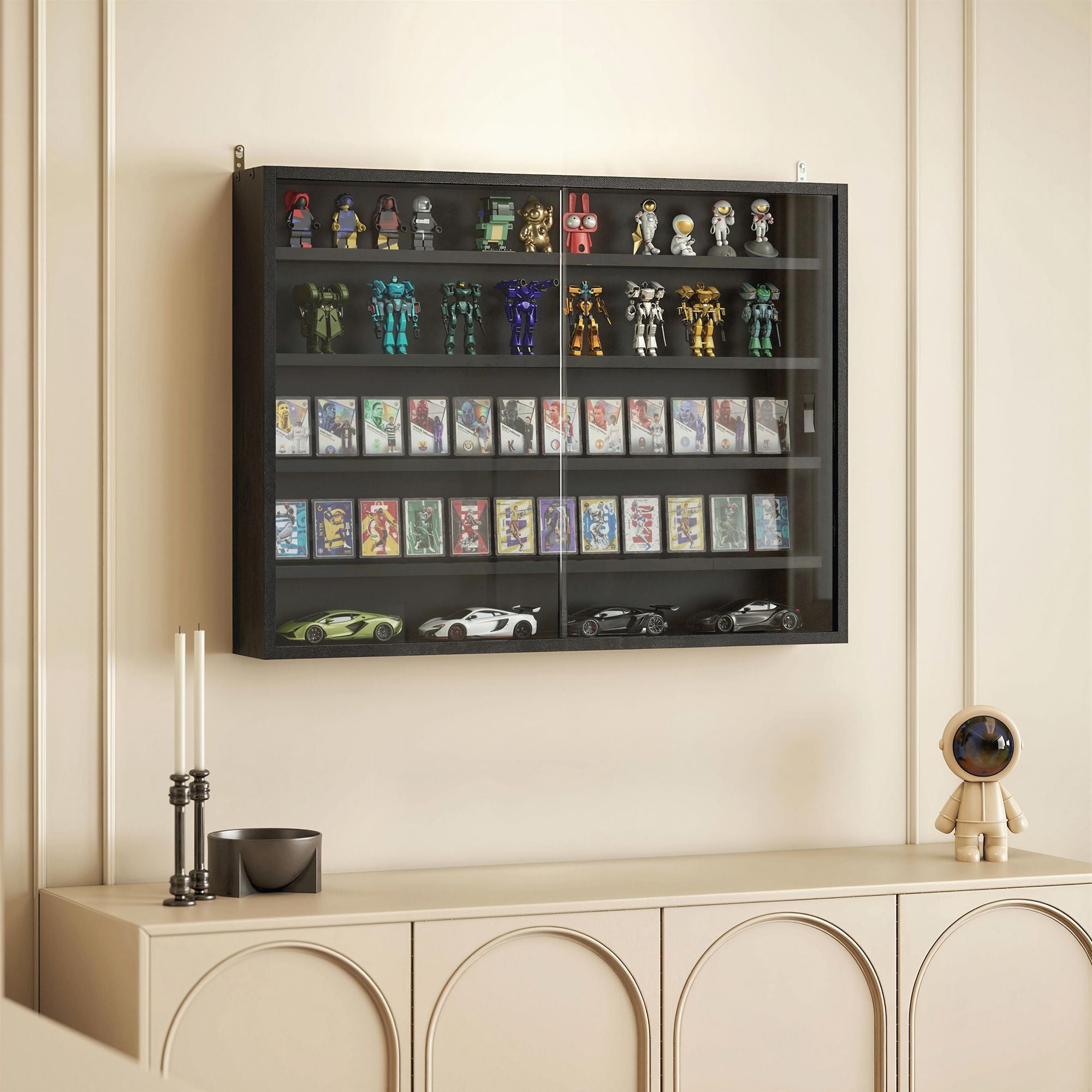 HOMCOM 5-Tier Wall-Mounted Display Cabinet with Glass Doors, Jet Black - product view 2