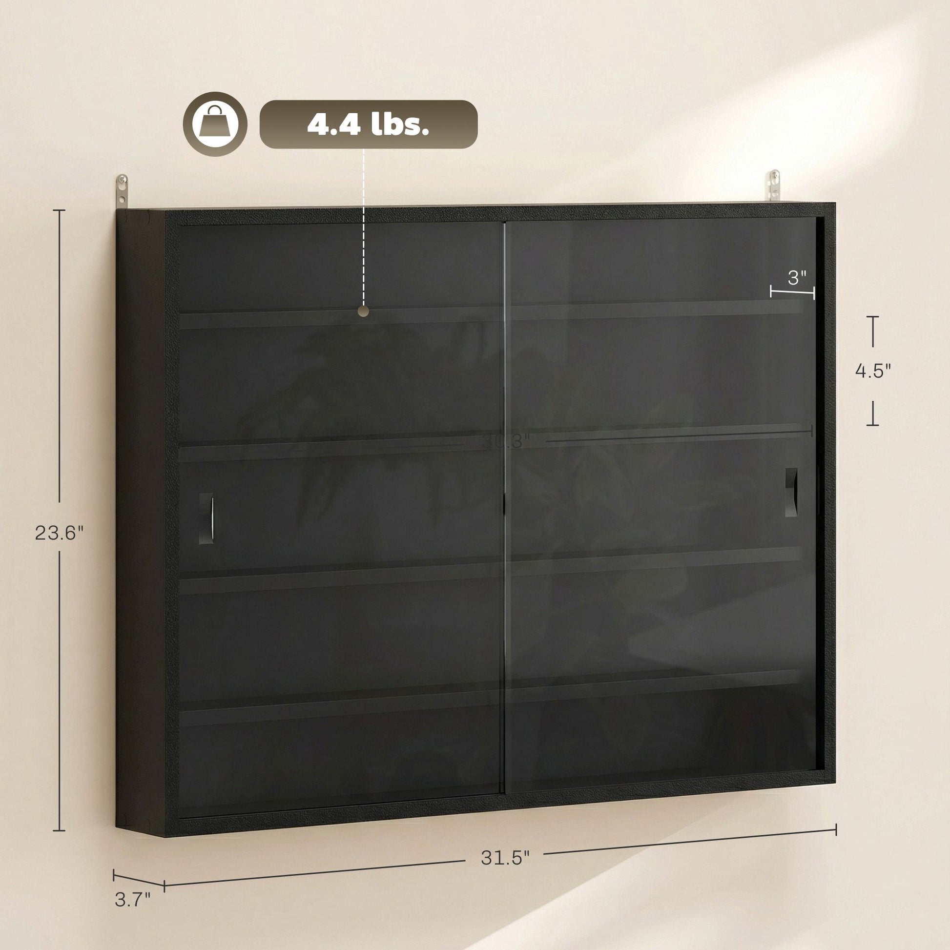 HOMCOM 5-Tier Wall-Mounted Display Cabinet with Glass Doors, Jet Black - product view 3