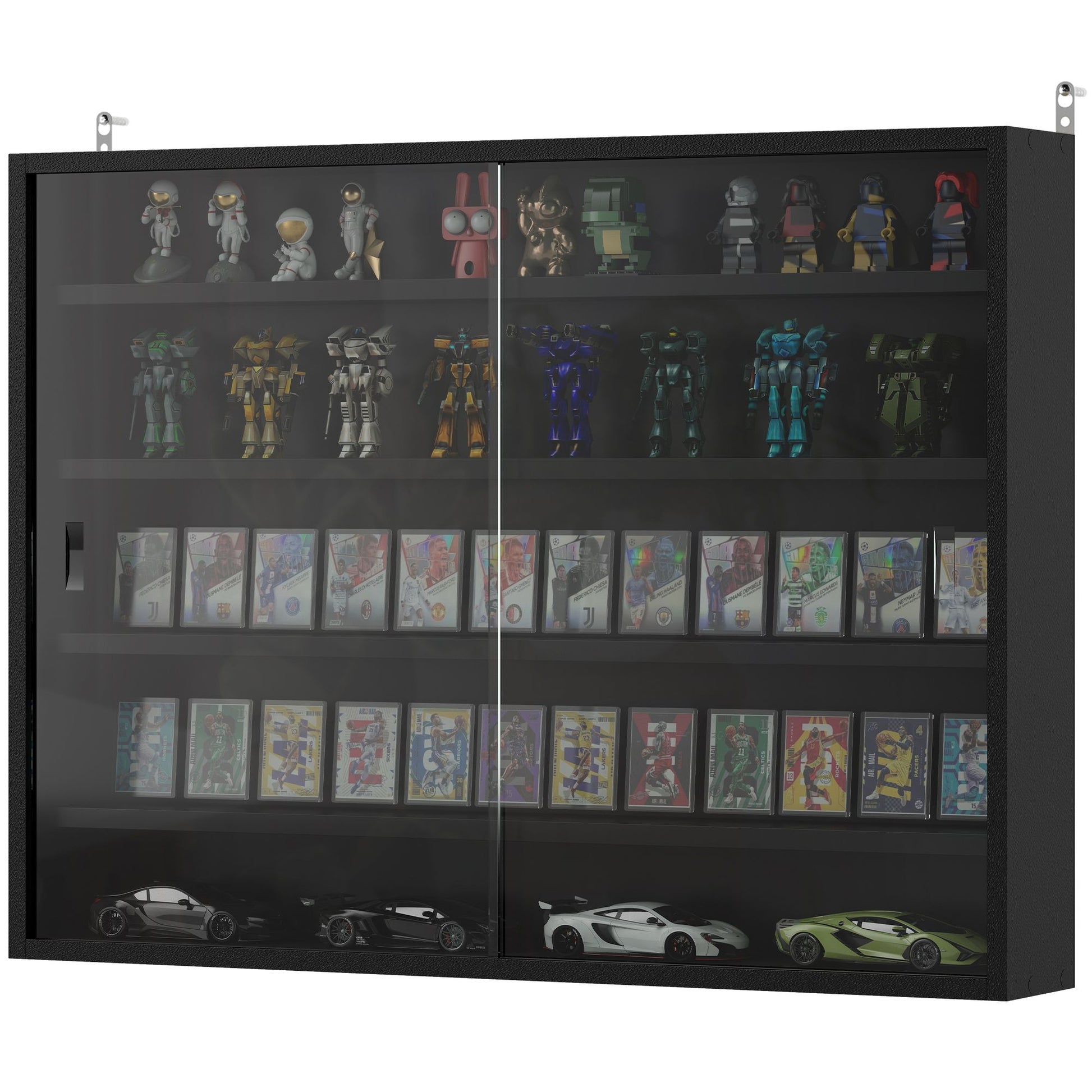 HOMCOM 5-Tier Wall-Mounted Display Cabinet with Glass Doors, Jet Black - product view 1