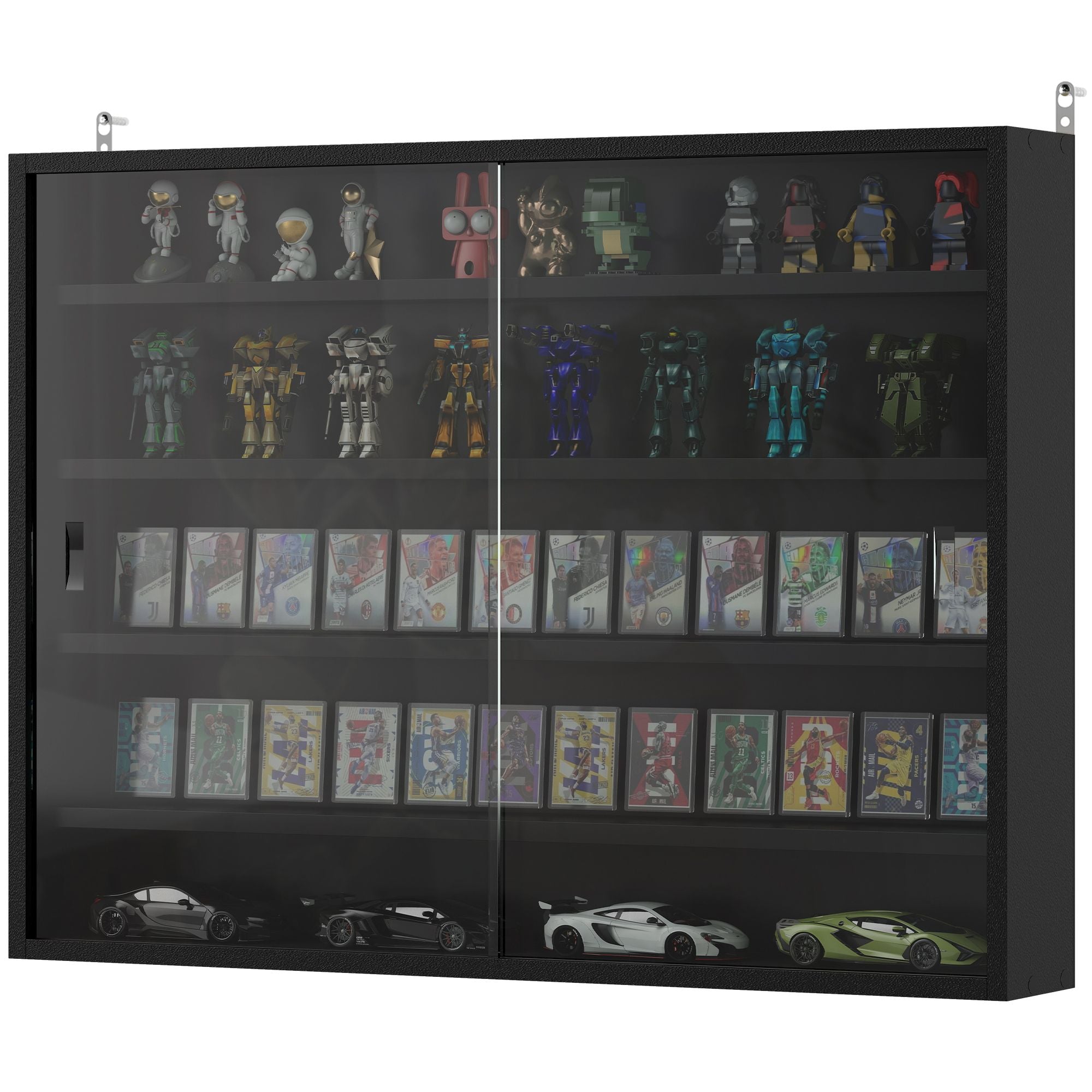 HOMCOM 5-Tier Wall-Mounted Display Cabinet with Glass Doors, Jet Black - product view 1