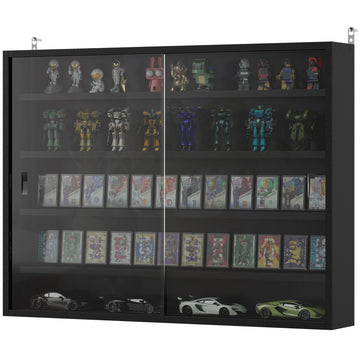 HOMCOM 5-Tier Wall-Mounted Display Cabinet with Glass Doors, Jet Black - product view 1