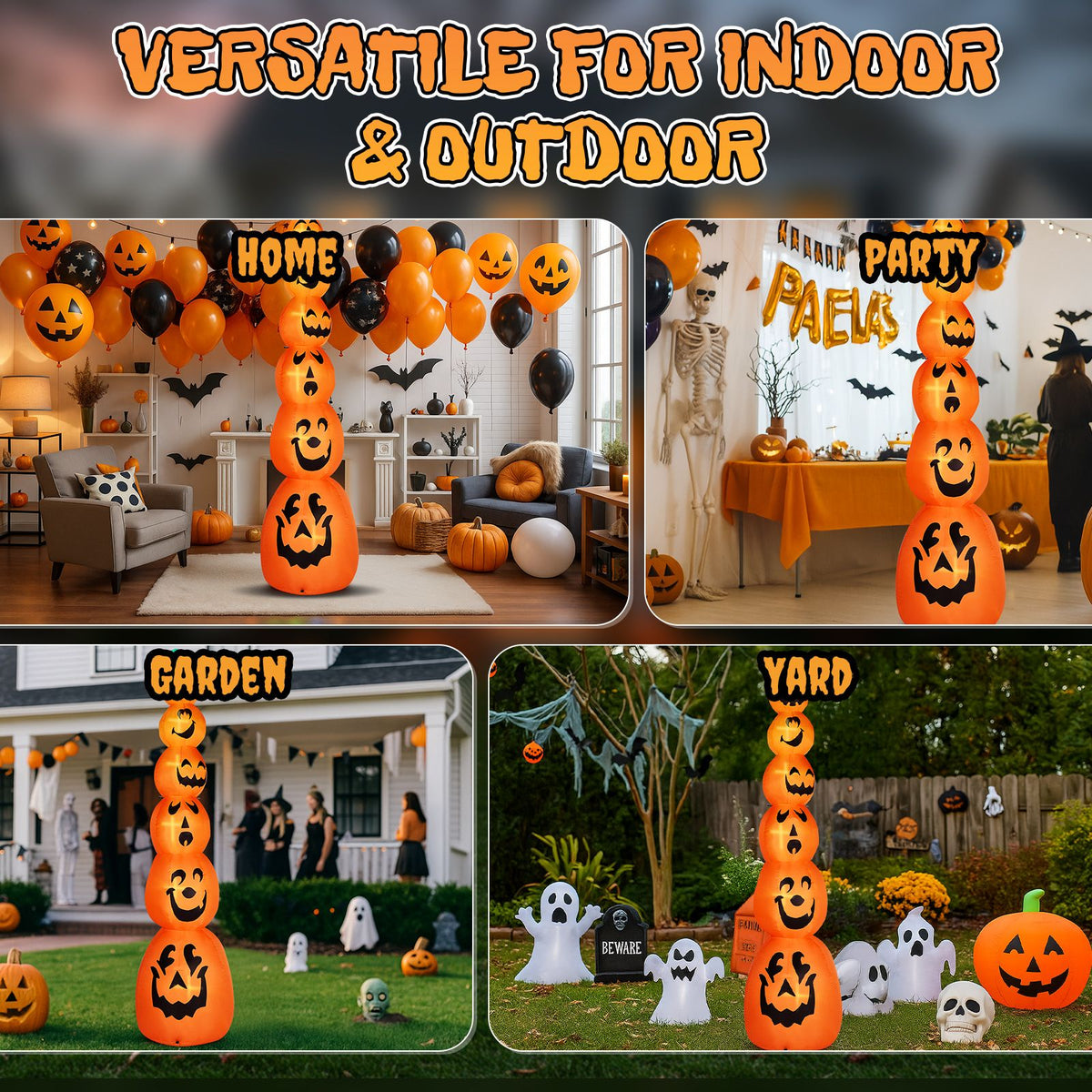 9FT Halloween Inflatable Stacked Pumpkins, Blow up 6 Pumpkins Inflatable with Built-in LED Lights Outdoor Decorations Large Party Yard Decoration - product view 9