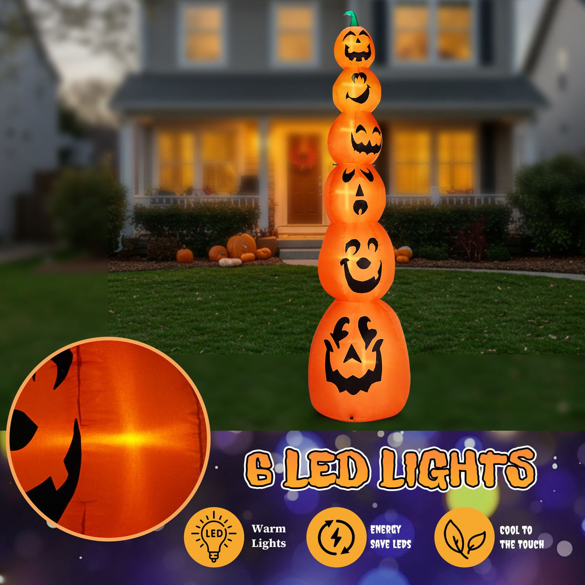 9FT Halloween Inflatable Stacked Pumpkins, Blow up 6 Pumpkins Inflatable with Built-in LED Lights Outdoor Decorations Large Party Yard Decoration - product view 10
