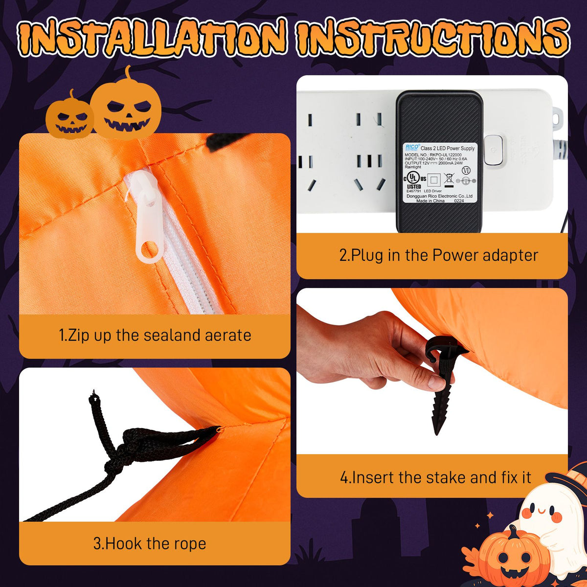 9FT Halloween Inflatable Stacked Pumpkins, Blow up 6 Pumpkins Inflatable with Built-in LED Lights Outdoor Decorations Large Party Yard Decoration - product view 3