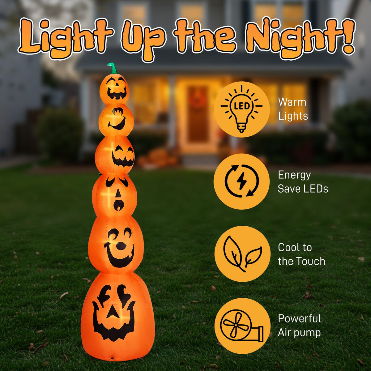 9FT Halloween Inflatable Stacked Pumpkins, Blow up 6 Pumpkins Inflatable with Built-in LED Lights Outdoor Decorations Large Party Yard Decoration - product view 6