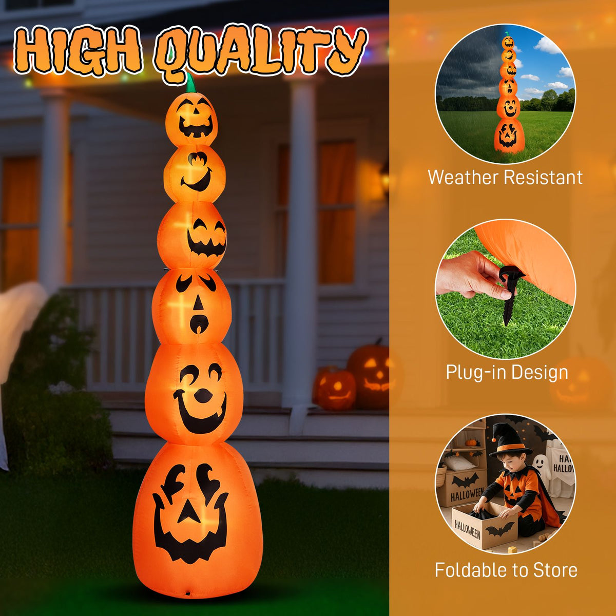 9FT Halloween Inflatable Stacked Pumpkins, Blow up 6 Pumpkins Inflatable with Built-in LED Lights Outdoor Decorations Large Party Yard Decoration - product view 4