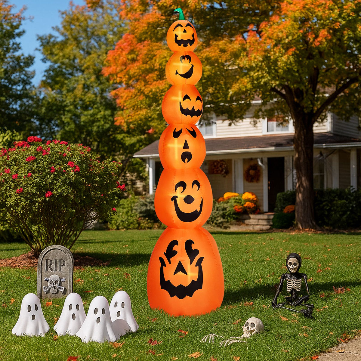 9FT Halloween Inflatable Stacked Pumpkins, Blow up 6 Pumpkins Inflatable with Built-in LED Lights Outdoor Decorations Large Party Yard Decoration - product view 8