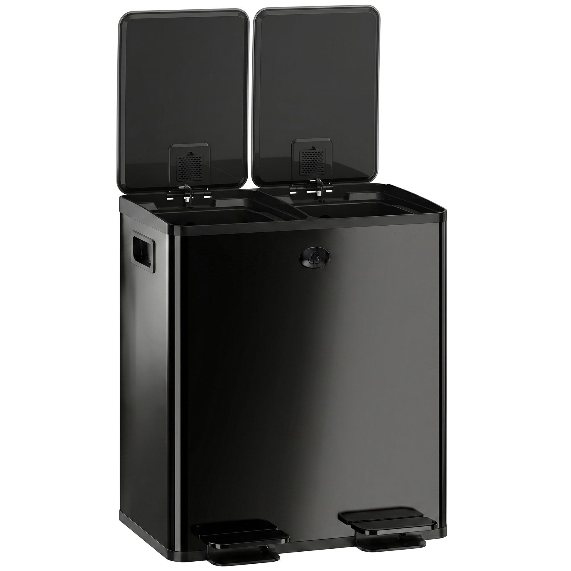 HOMCOM 2-Compartment Stainless Steel Step Trash Can, Black - product view 1