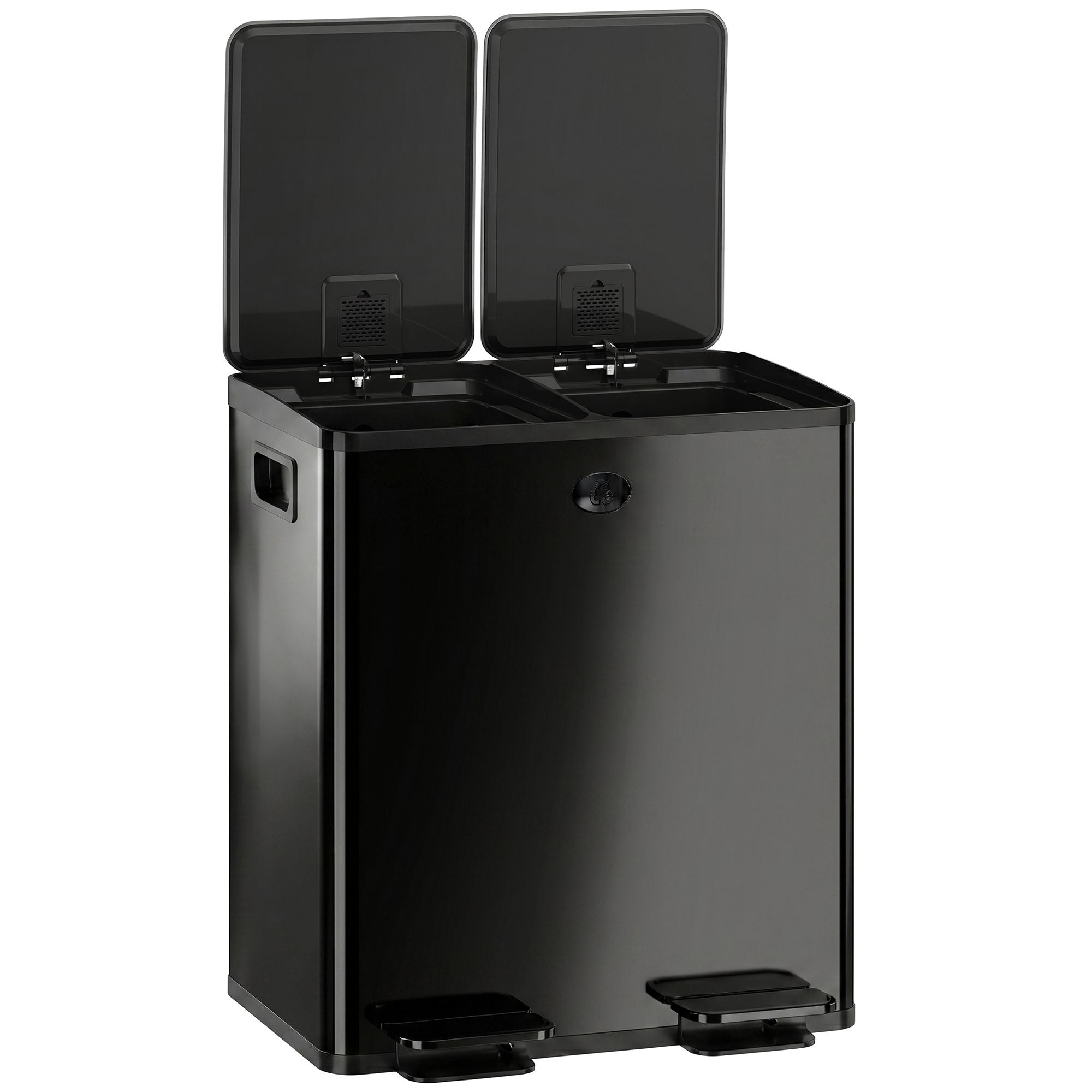 HOMCOM 2-Compartment Stainless Steel Step Trash Can, Black - product view 1