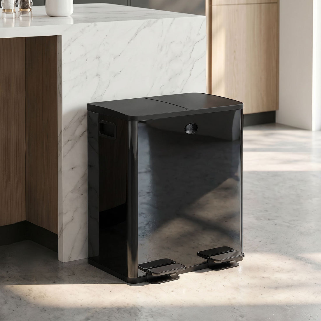 HOMCOM 2-Compartment Stainless Steel Step Trash Can, Black - product view 1