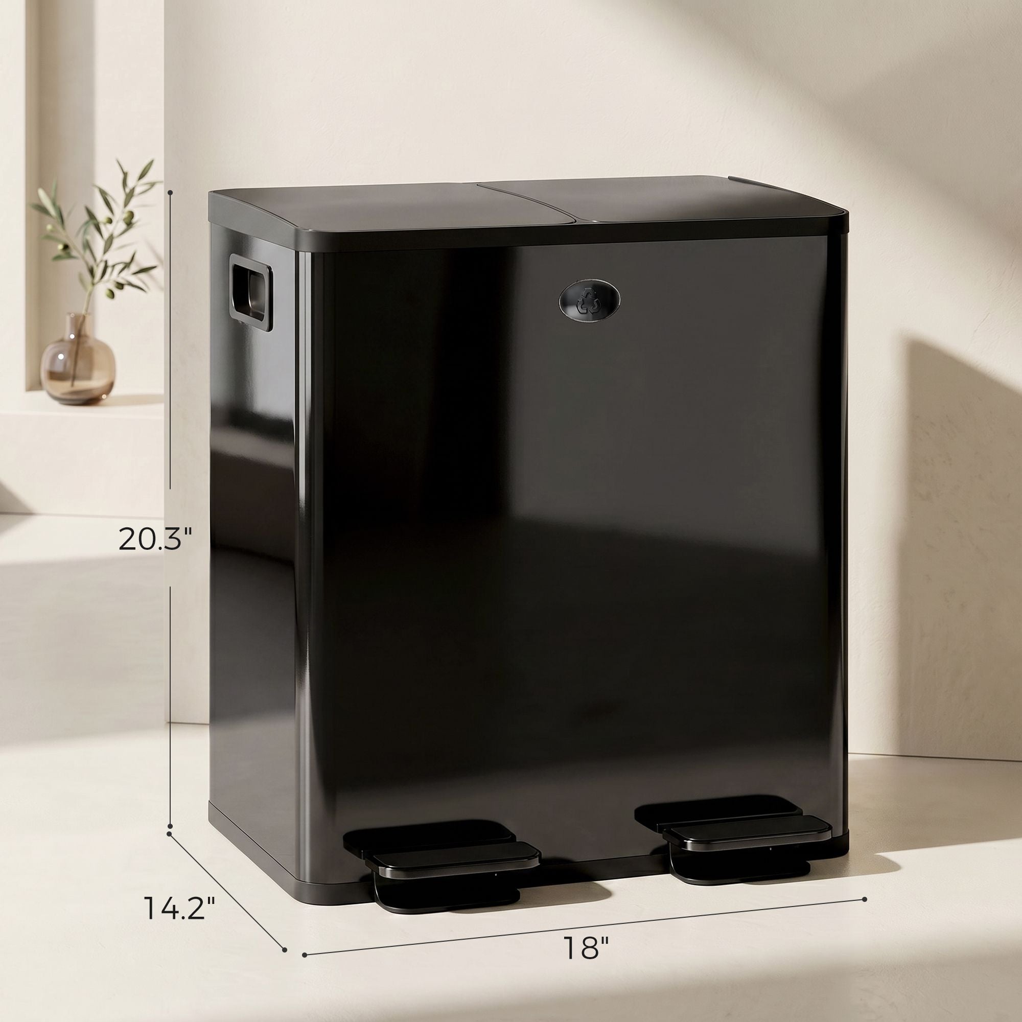 HOMCOM 2-Compartment Stainless Steel Step Trash Can, Black - product view 3
