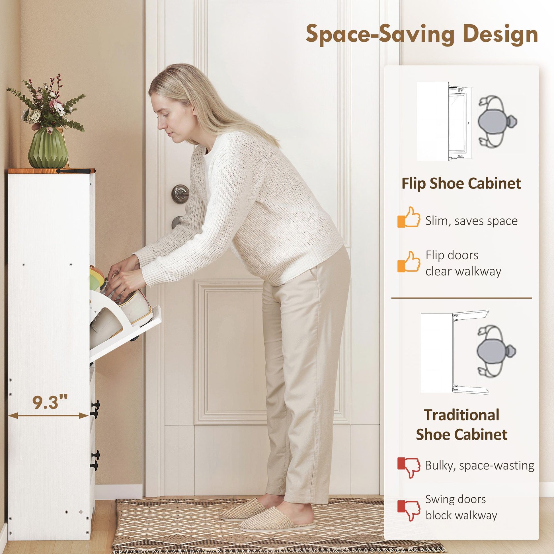 HOMCOM Shoe Cabinet with 2 Flip Drawers, White - product view 4