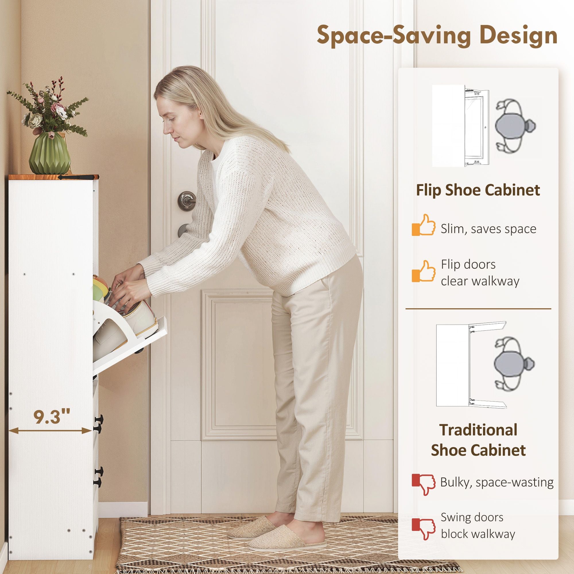 HOMCOM Shoe Cabinet with 2 Flip Drawers, White - product view 4