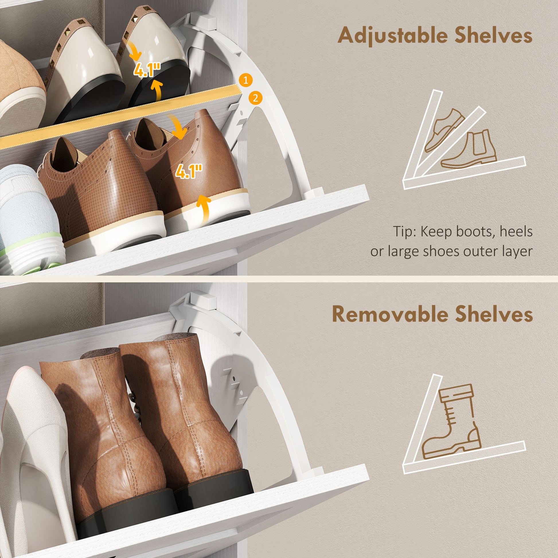 HOMCOM Shoe Cabinet with 2 Flip Drawers, White - product view 6