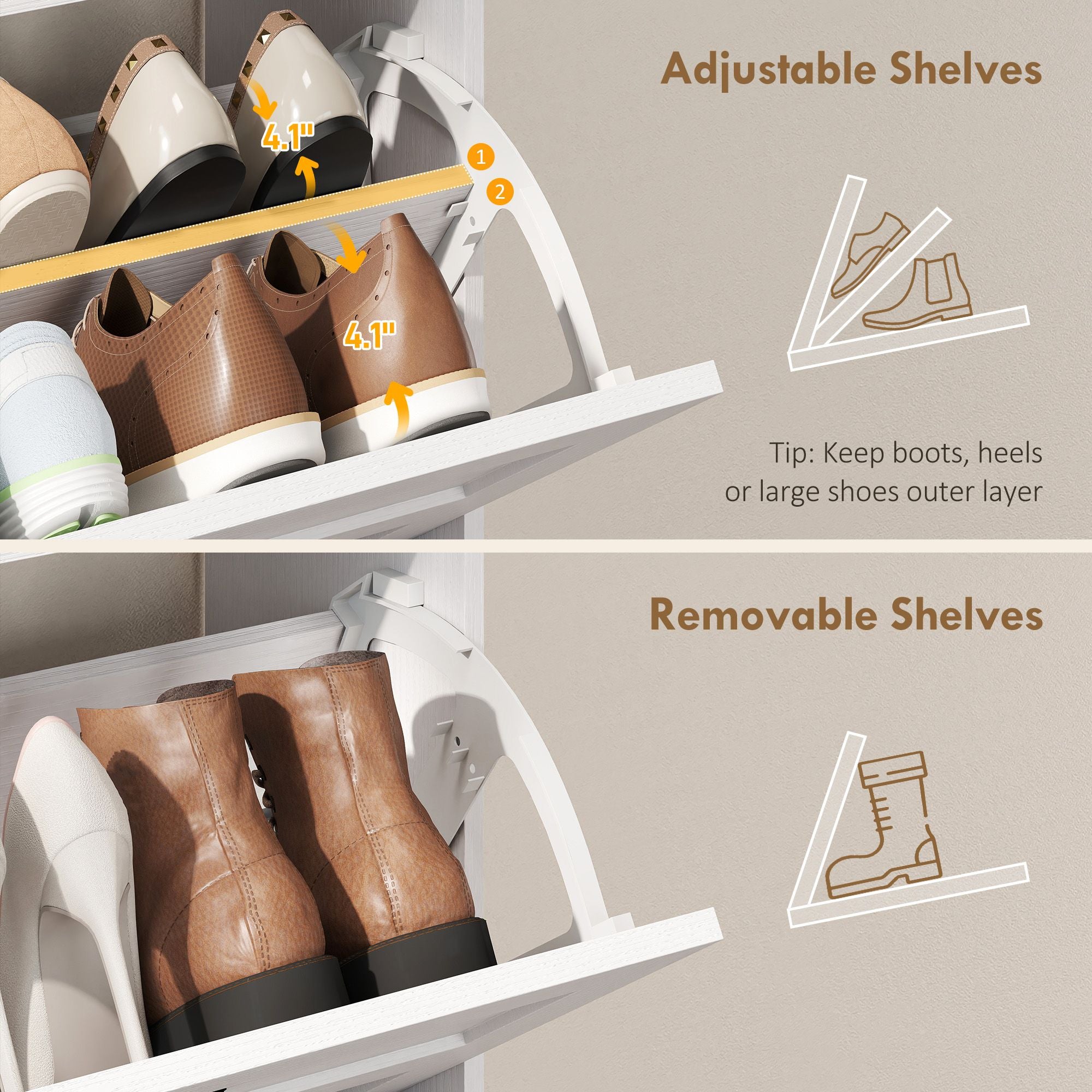 HOMCOM Shoe Cabinet with 2 Flip Drawers, White - product view 6