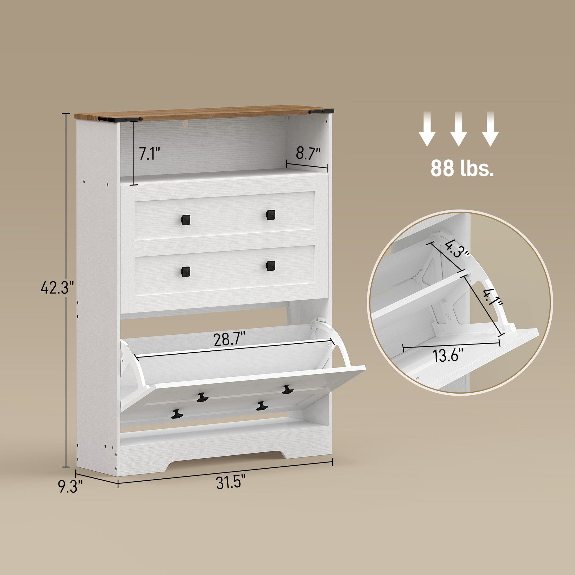 HOMCOM Shoe Cabinet with 2 Flip Drawers, White - product view 3