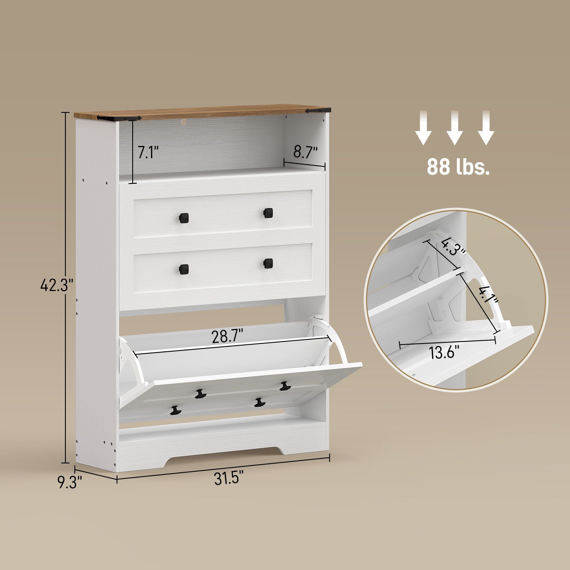 HOMCOM Shoe Cabinet with 2 Flip Drawers, White - product view 3